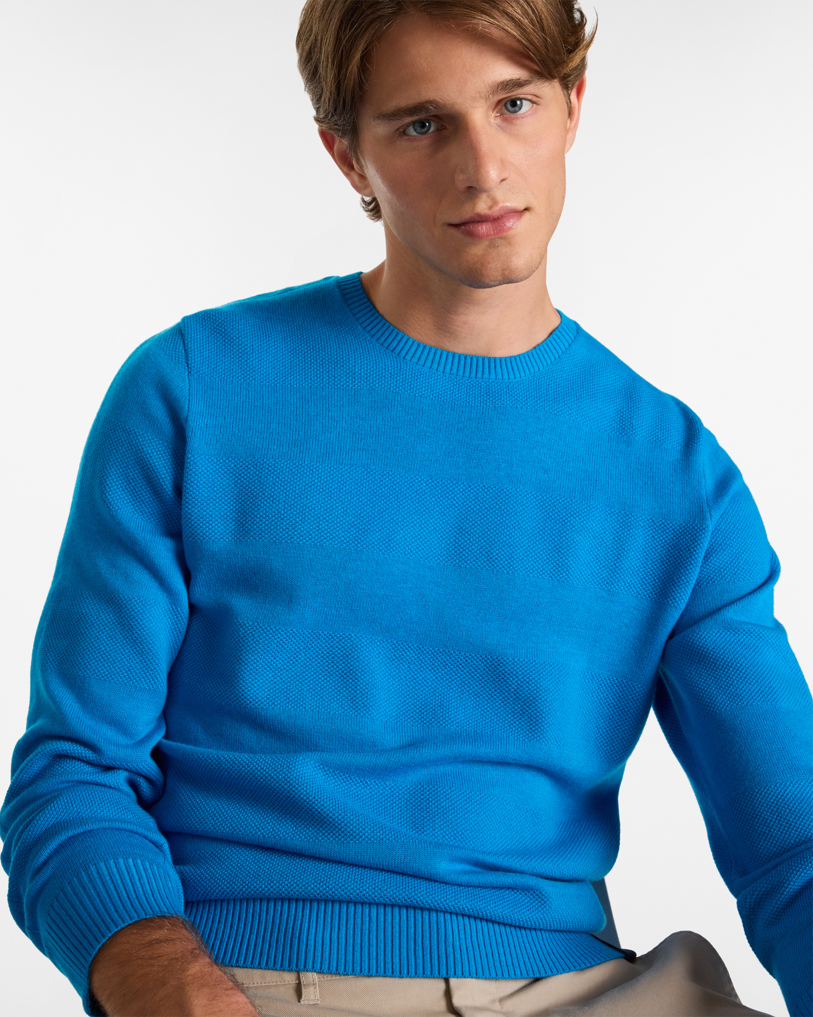 Crew Neck Sweater with Embossed Design, Turquoise, large image number 2