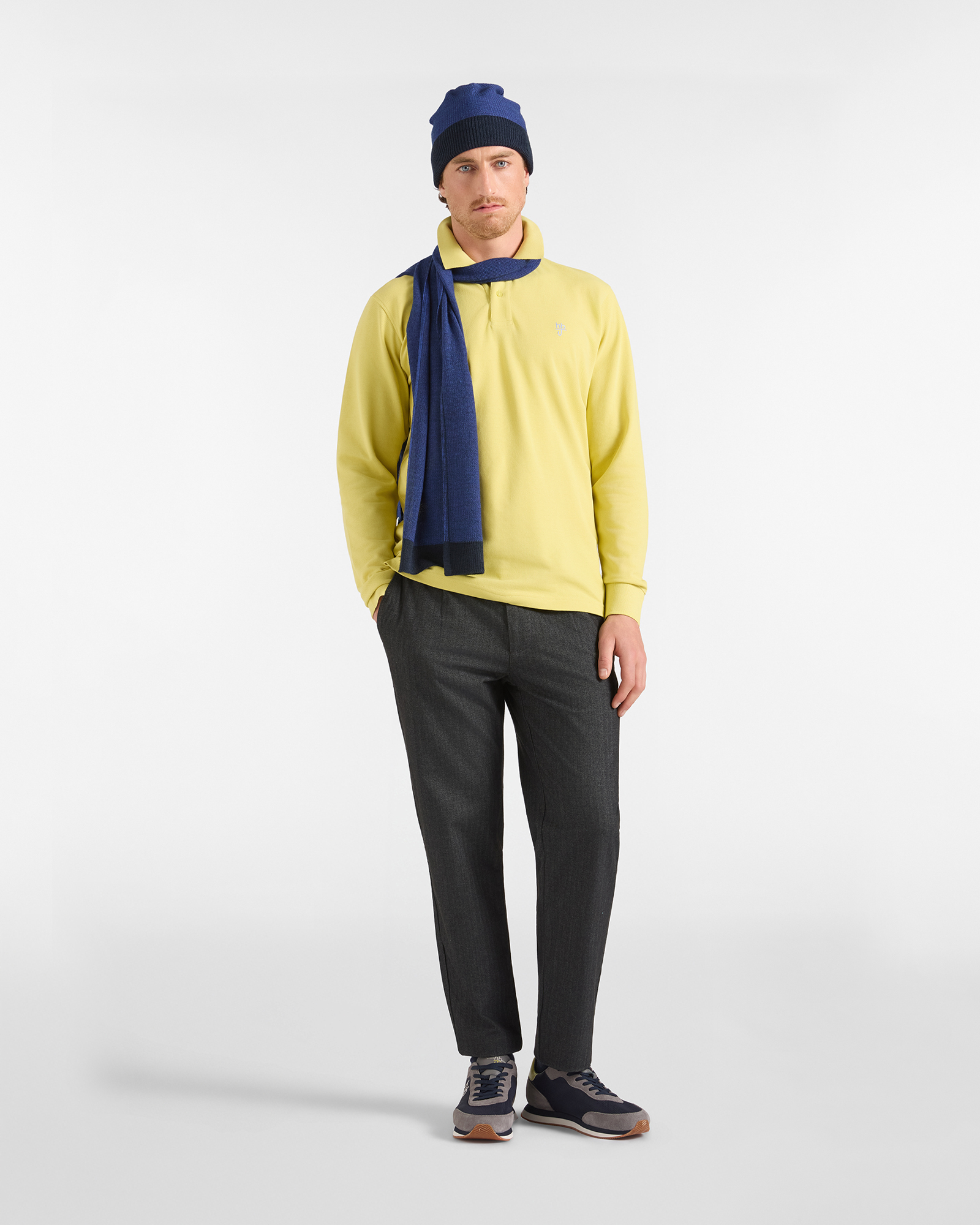 Polo HBJ Uomo Manica Lunga in Cotone Piquet, GIALLO, large image number 3