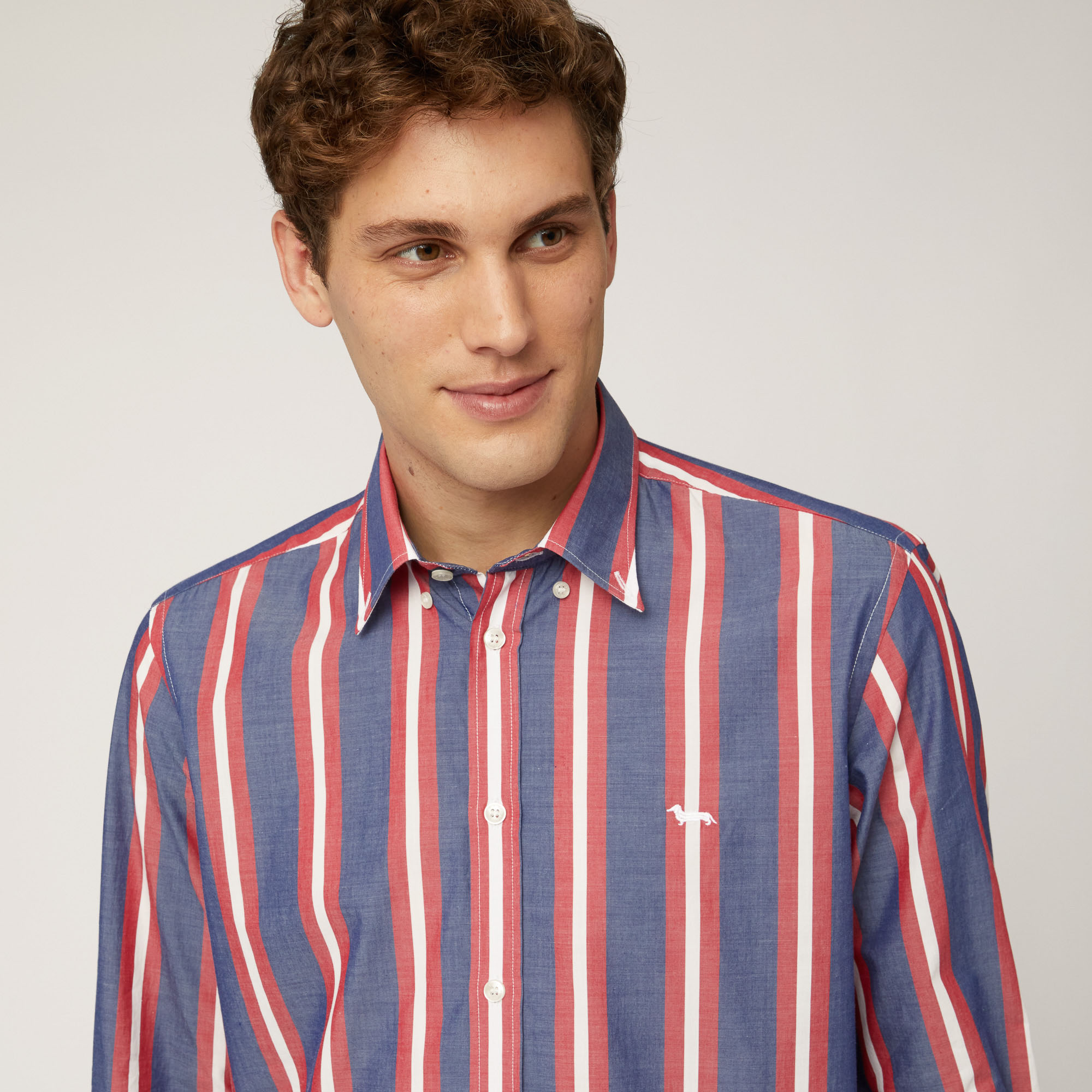 Camisa de algodón a rayas alternas, Azul, large image number 2
