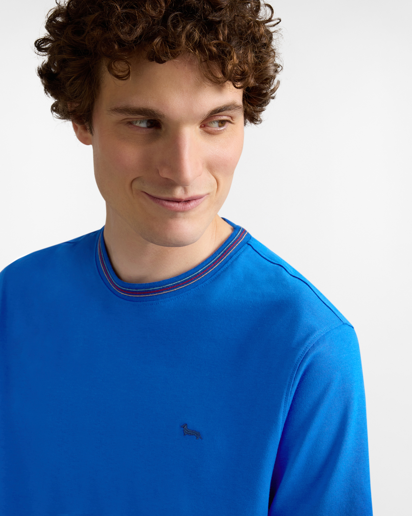 Men's T-shirt with striped collar and hems, Blue, large image number 2