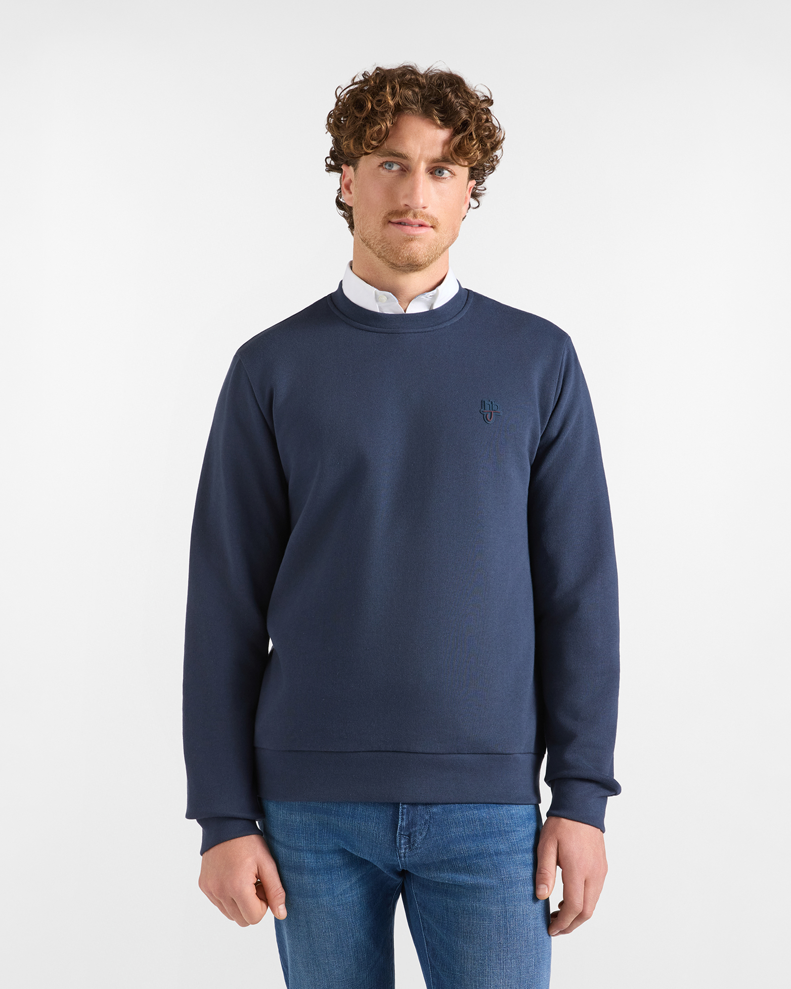 Felpa HBJ Uomo con patch logo in misto cotone blu