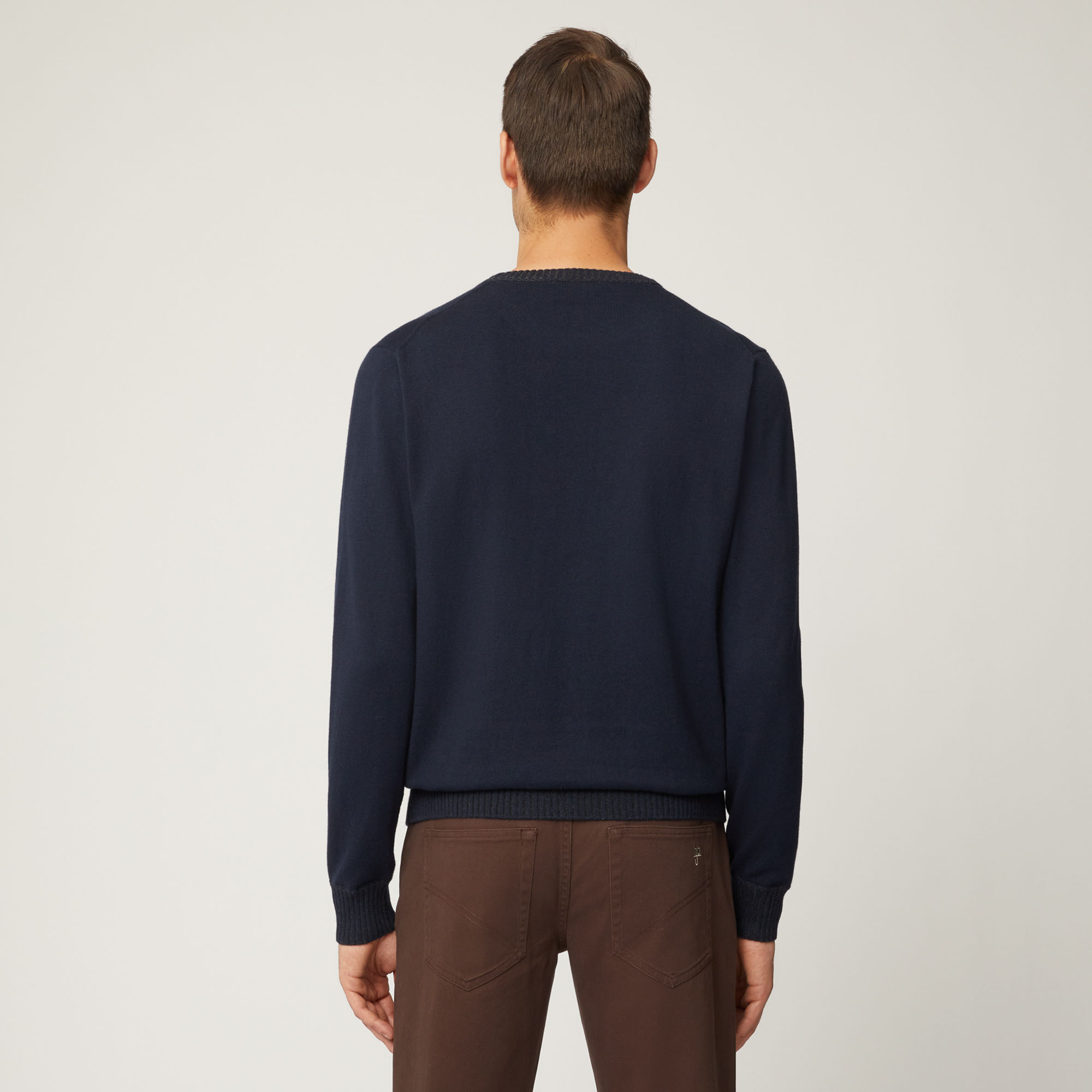 Pullover Girocollo In Cotone E Lana Con Dettagli A Costine, Light Blue, large image number 1