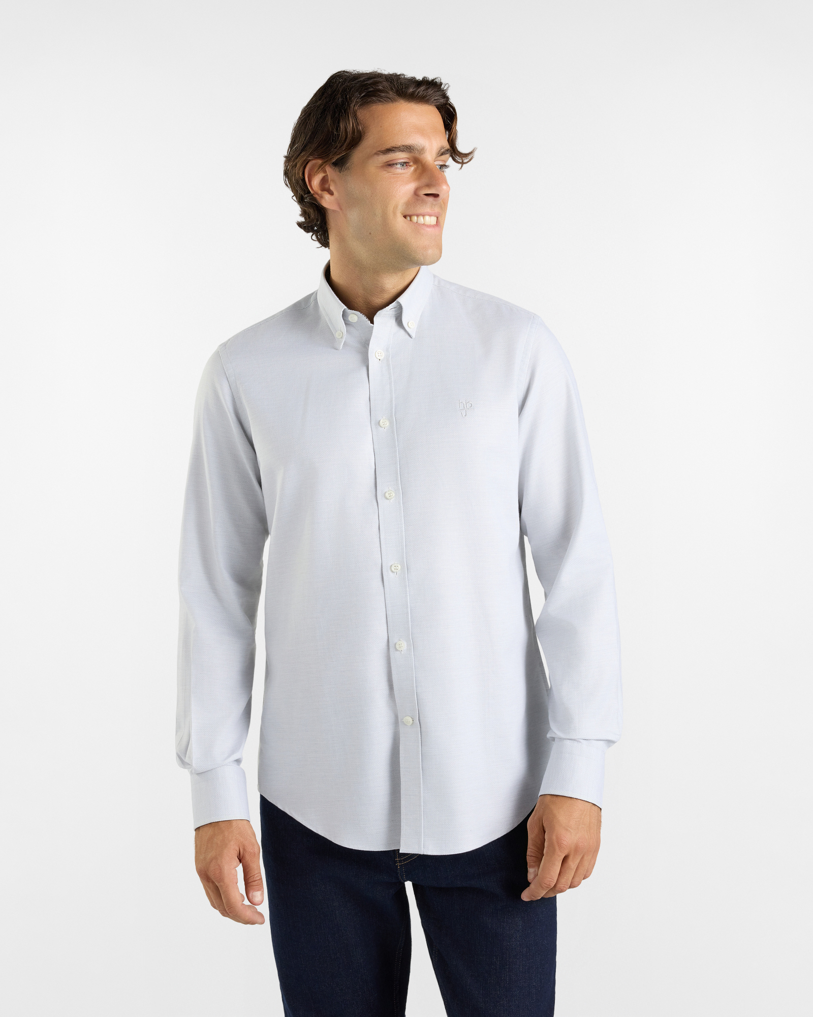 HBJ Men&rsquo;s Regular Fit Shirt with Monte Carlo Collar in Pure Grey Cotton