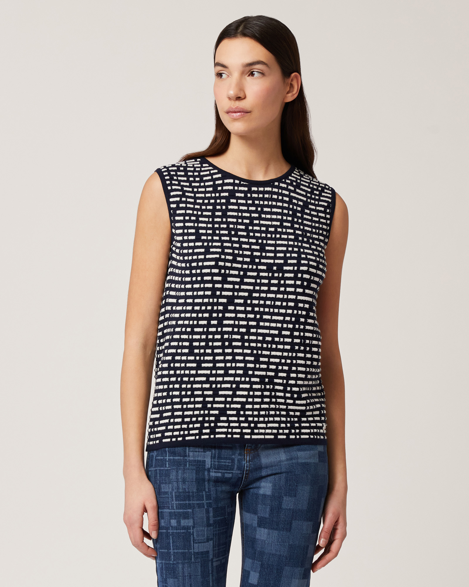 Two-Tone Cotton-Blend Top
