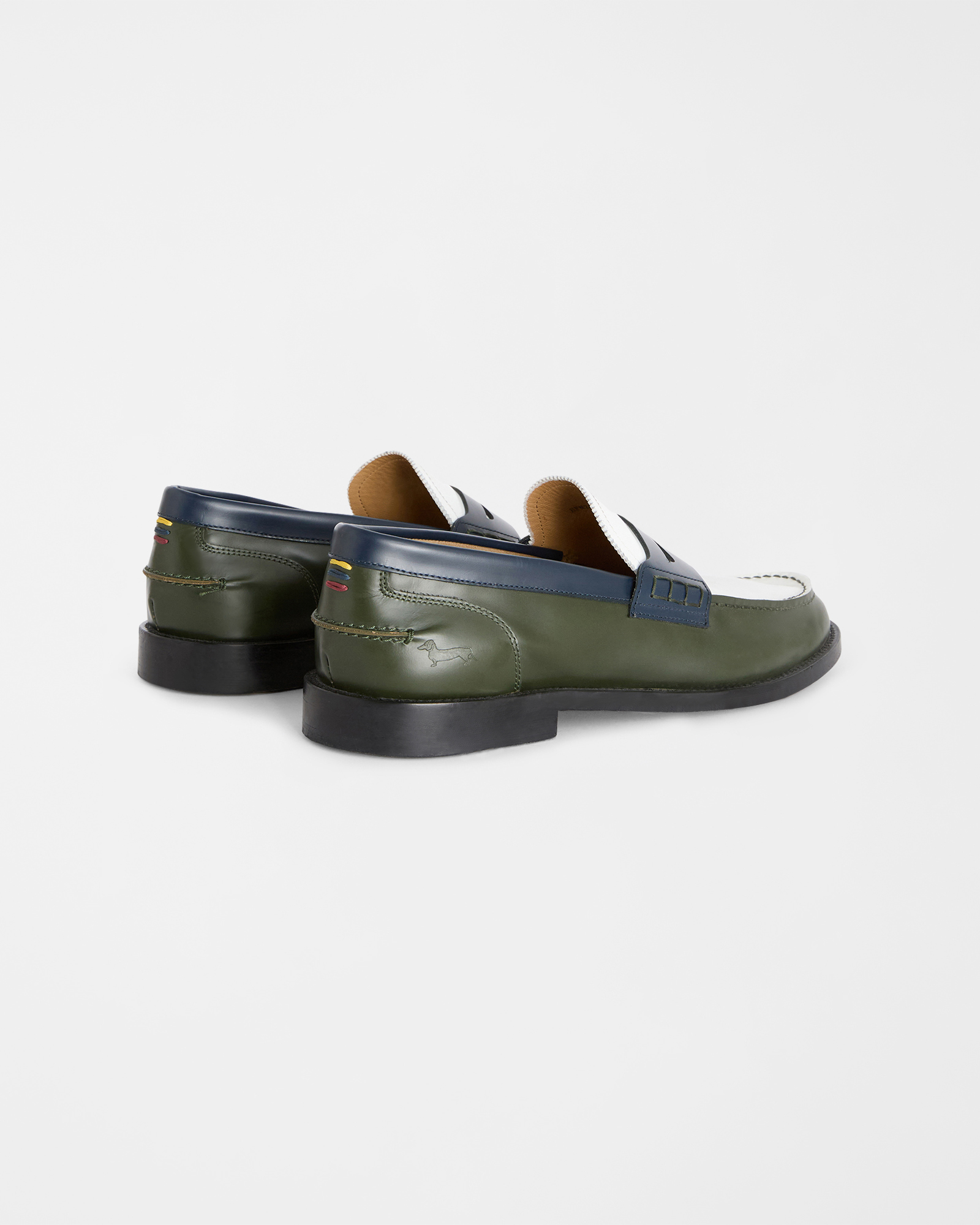 Double Color Leather College Loafers, Green, large image number 2