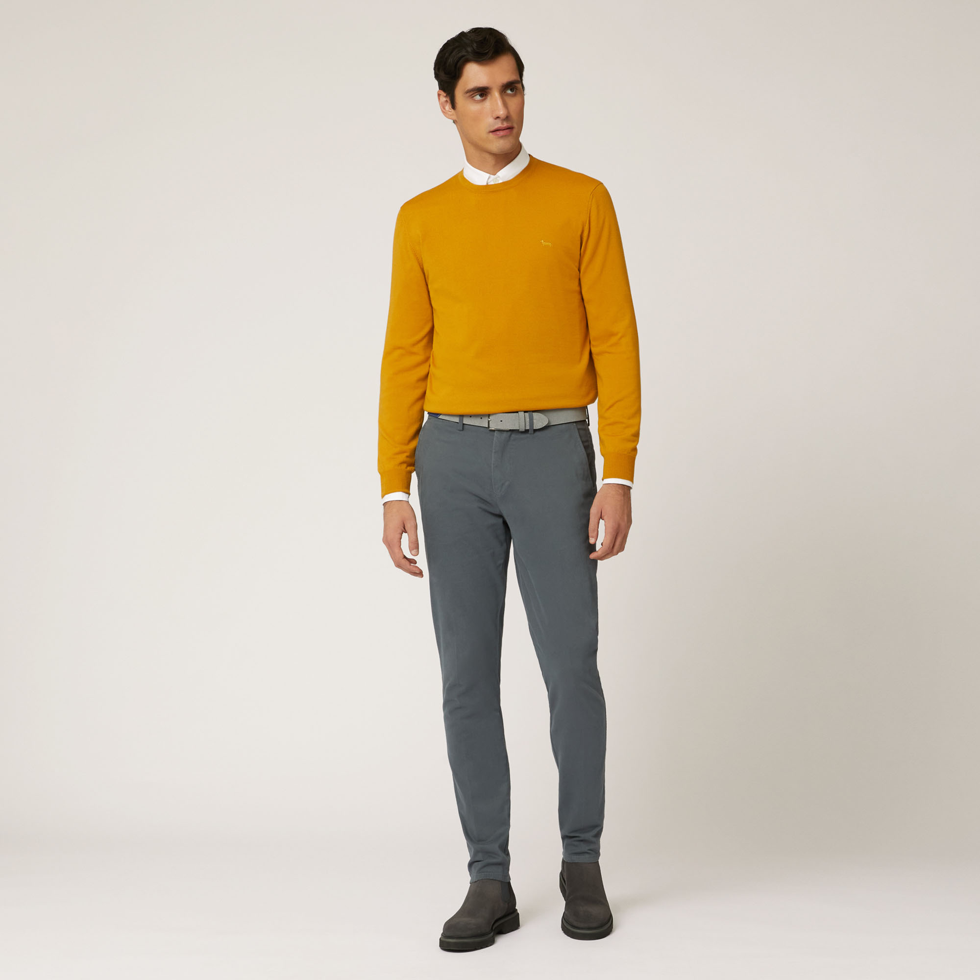 Pullover Girocollo In Lana Merino, Senape, large image number 3