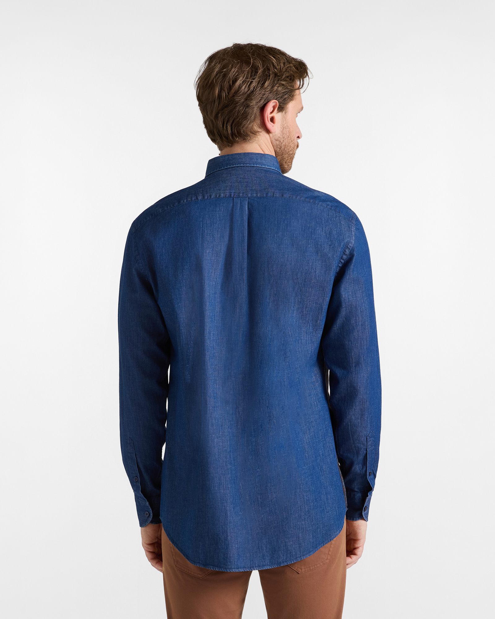 Camisa de hombre en denim con la parte delantera a cuadros de corte cl&aacute;sico, AZUL DENIM, large