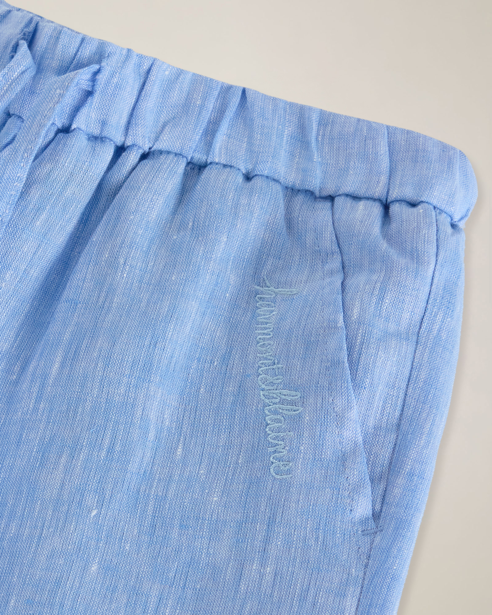 Linen palazzo trousers with pocket embroidery, Sky Blue, large image number 2