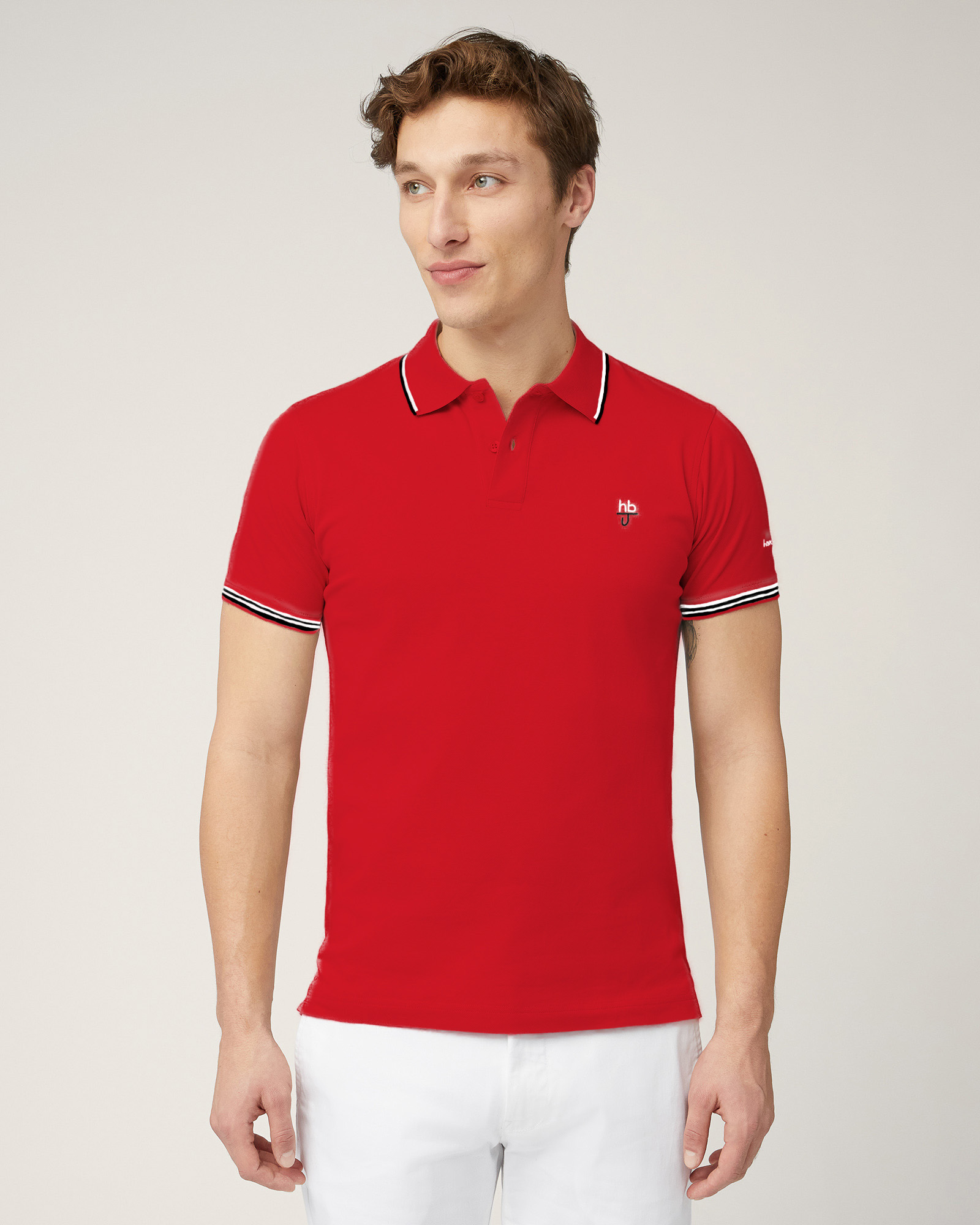 Polo Con Righini A Contrasto, Rosso, large