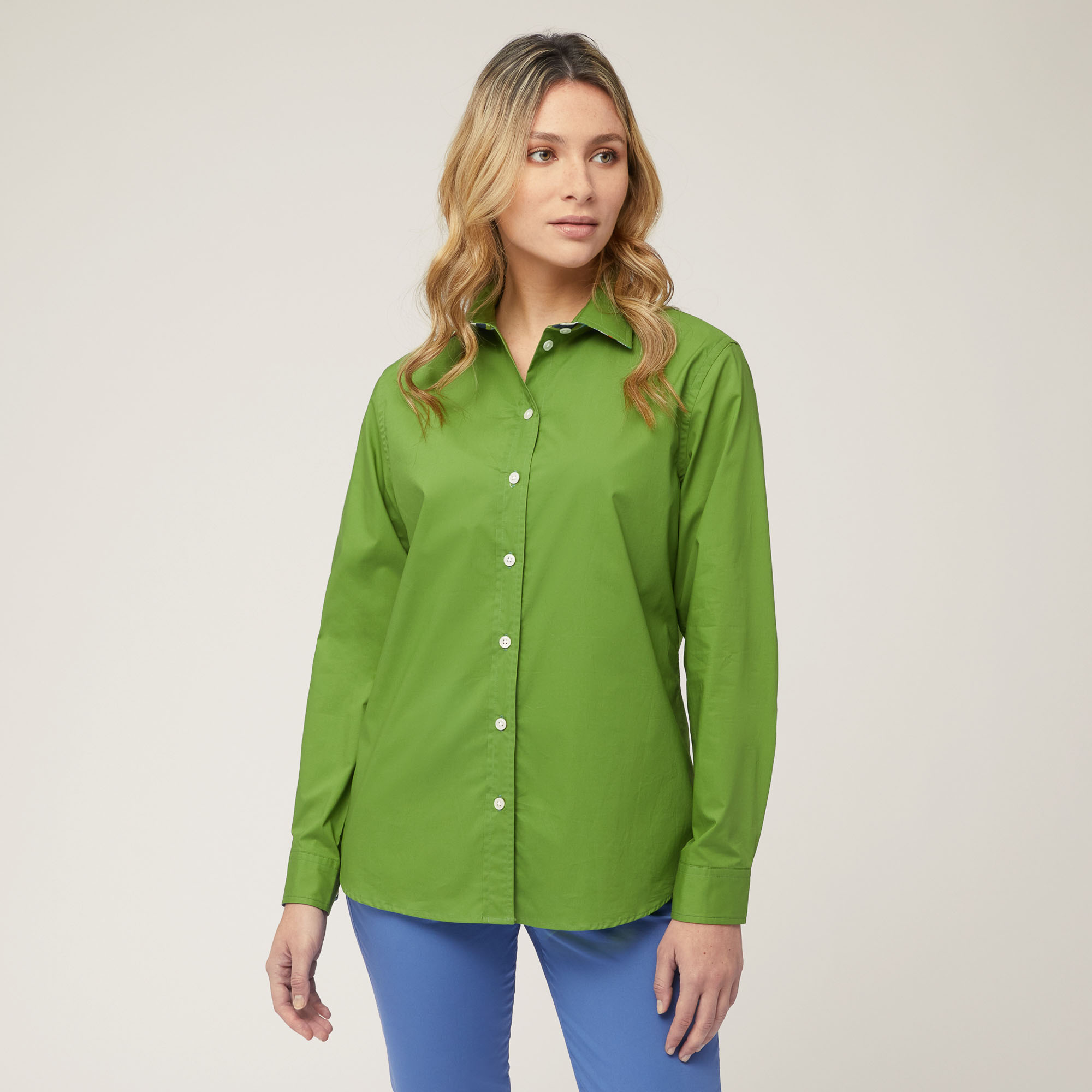 Camisa con interiores a contraste, Verde, large