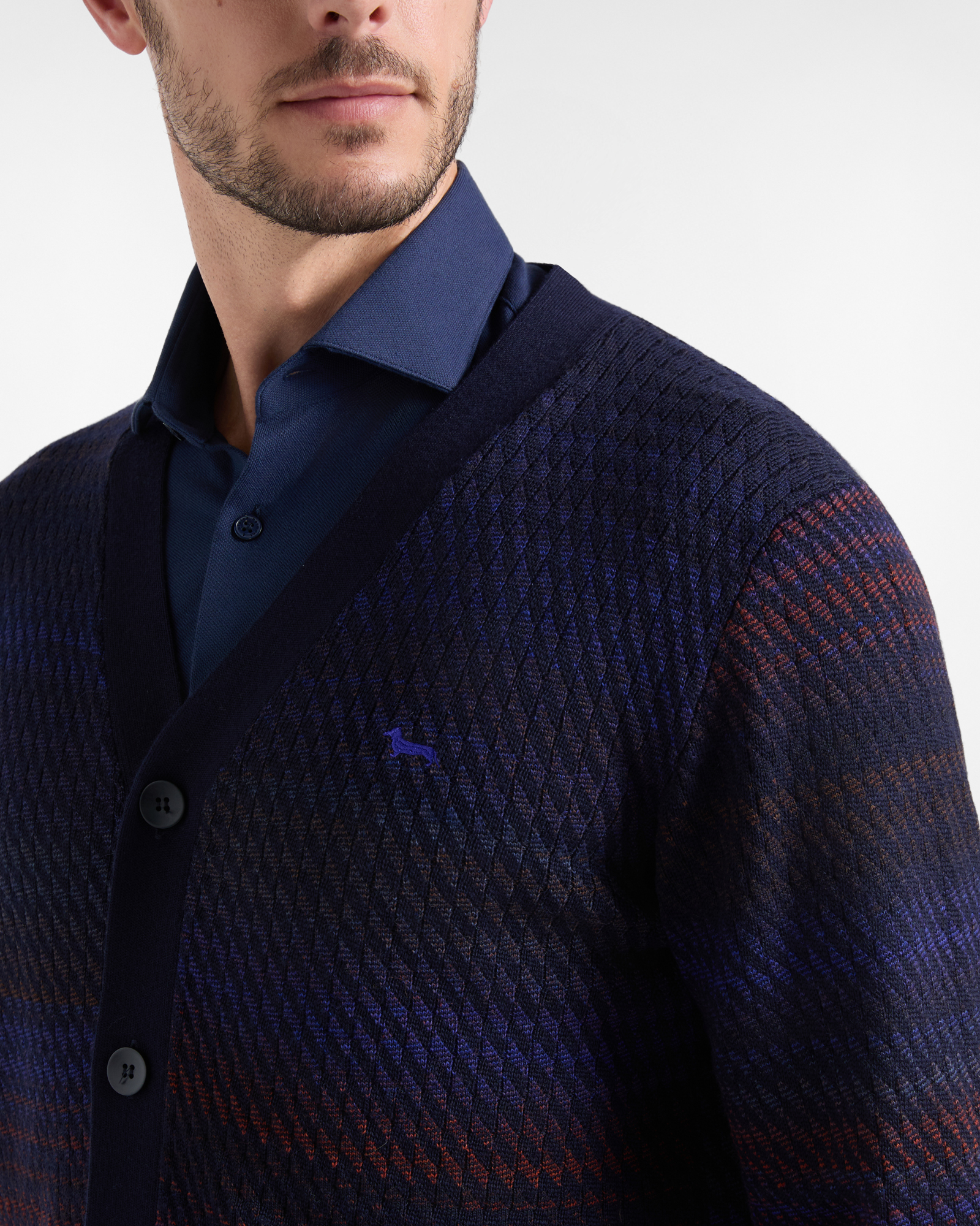 Men's Made in Italy V-neck cardigan in 100% pure wool with regular fit, NAVY BLUE, large