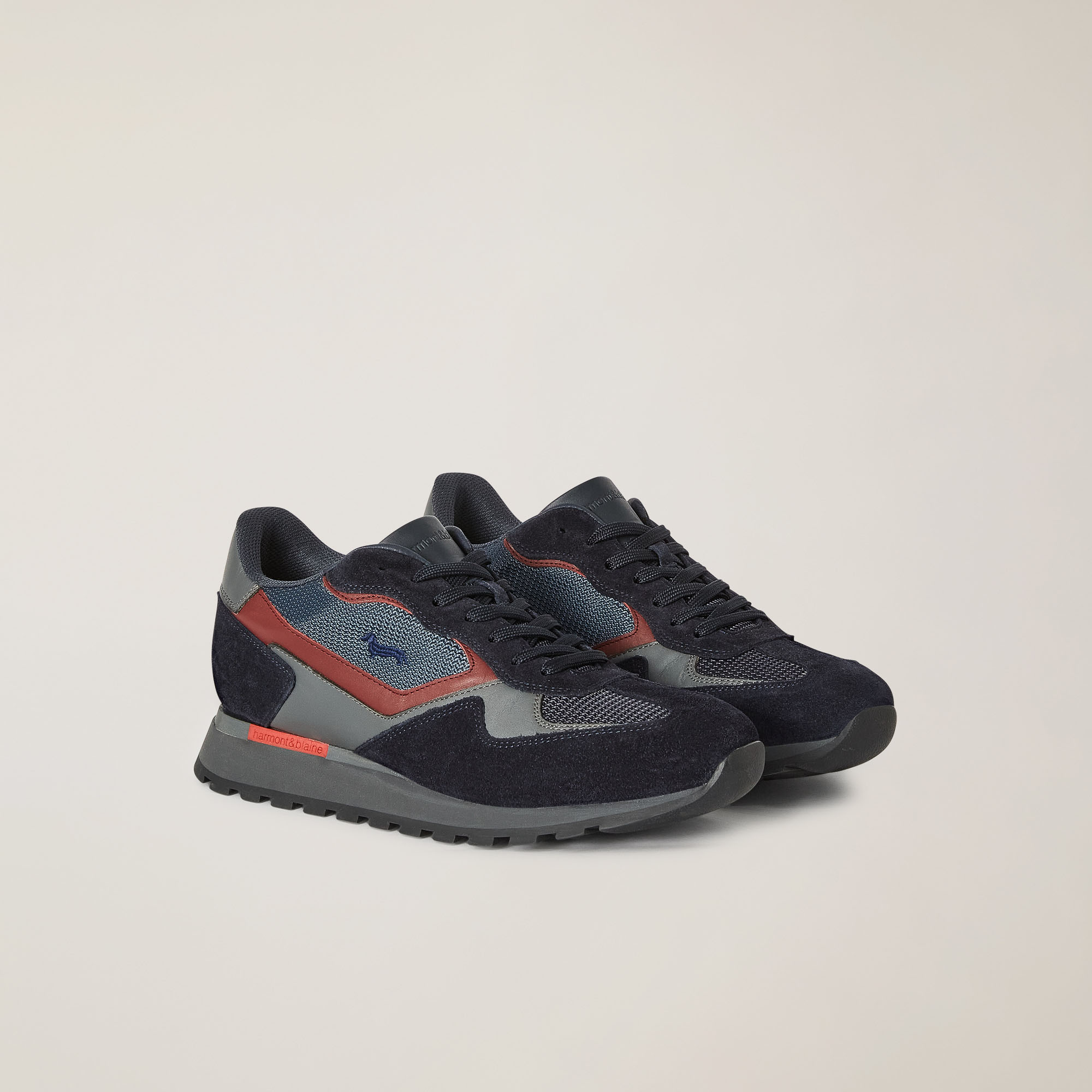 Mixed-Material Running Sneakers With Contrasting Inserts, Blue/Red, large image number 1
