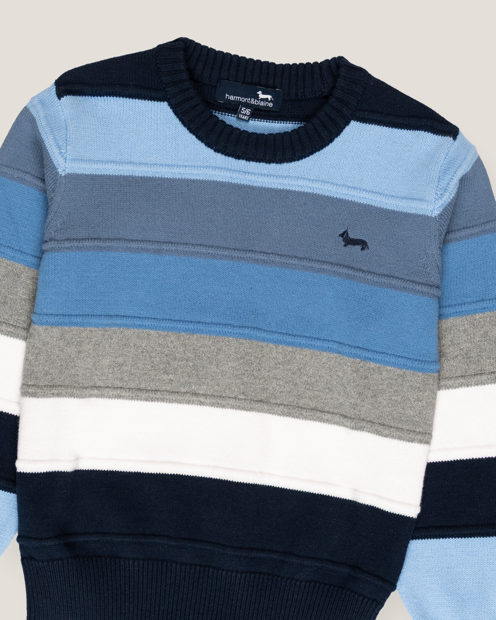 Multicolor striped crewneck sweater, Dark Blue, large
