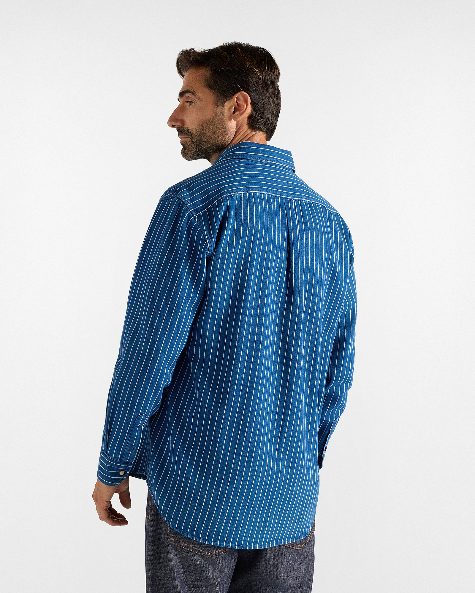 CLASSIC FIT INDIGO STRIPED SHIRT, DENIM BLUE, large image number 2