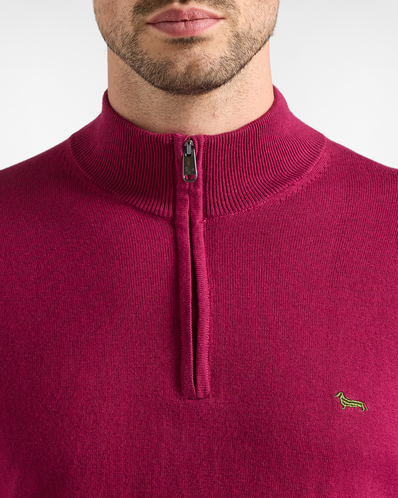 Men's regular fit sweater with half-zip stand-up collar in a  wool and cotton blend, INDIAN ROSE, large image number 2