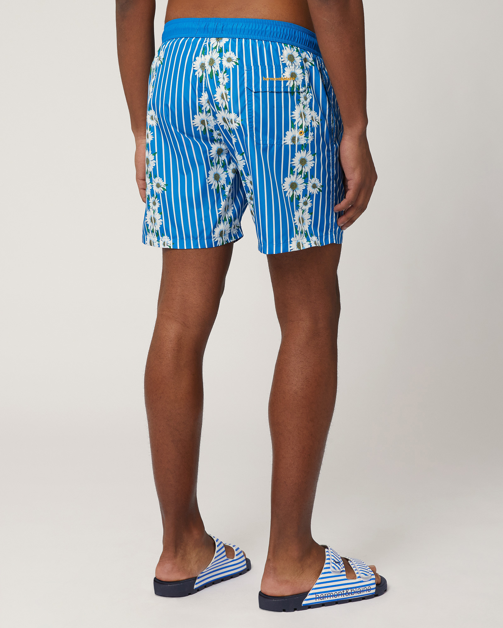 Swim Trunks with Stripes and Daisies