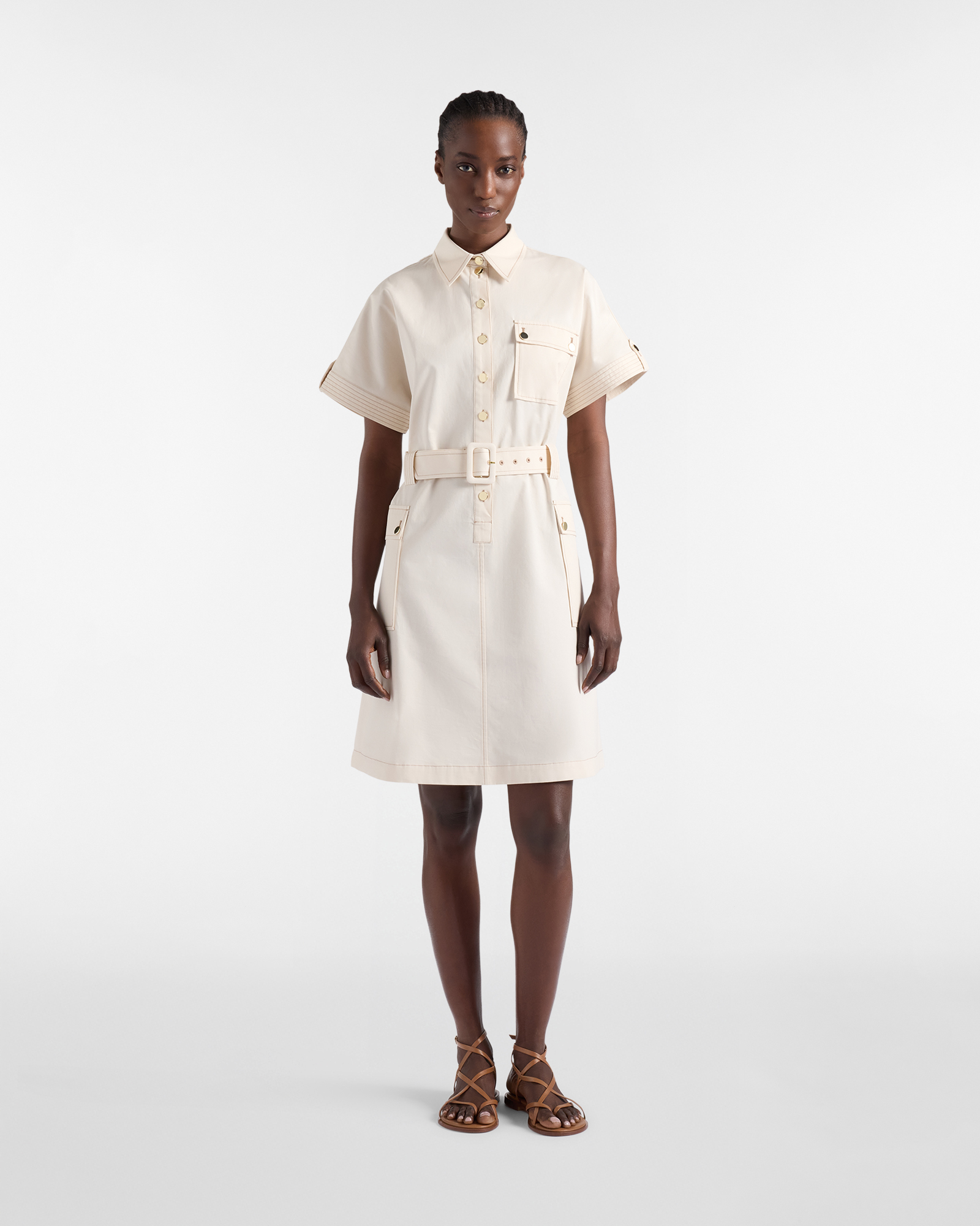 Shirt dress with pockets and belt