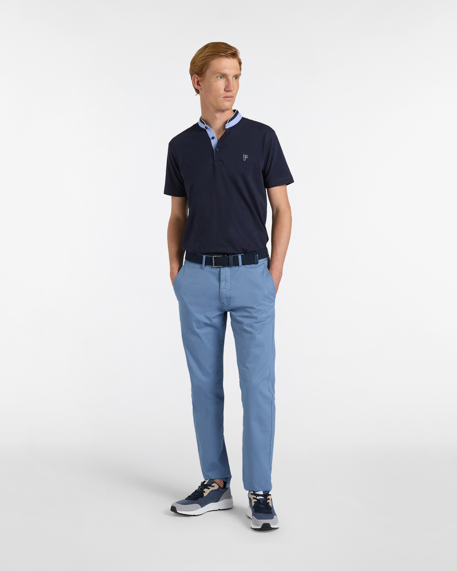 Polo uomo narrow  fit collo coreano , Blu scuro, large image number 3