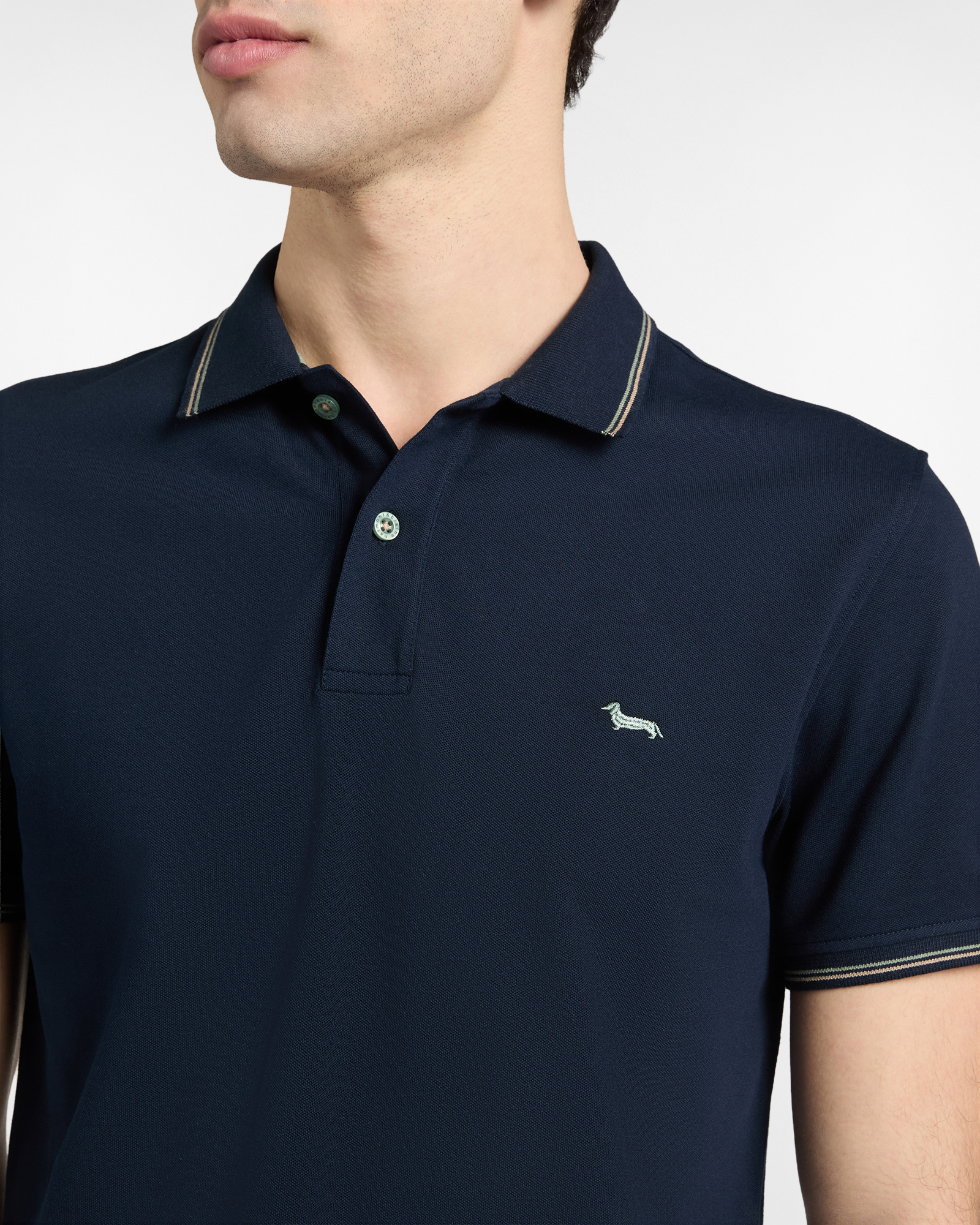 Stretch pique polo shirt with striped details, Blue, large image number 2