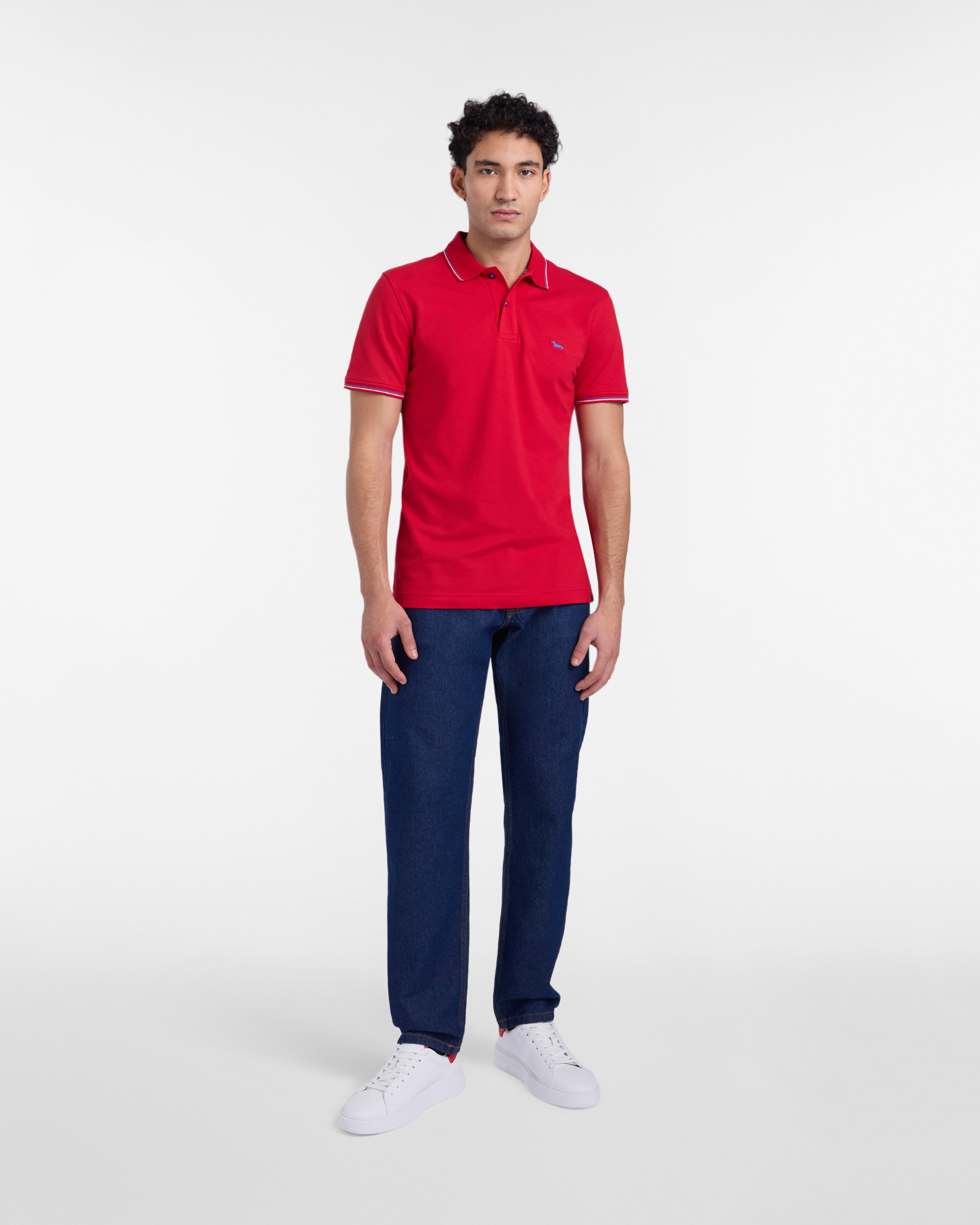 Stretch pique polo shirt with striped details, Red, large image number 3