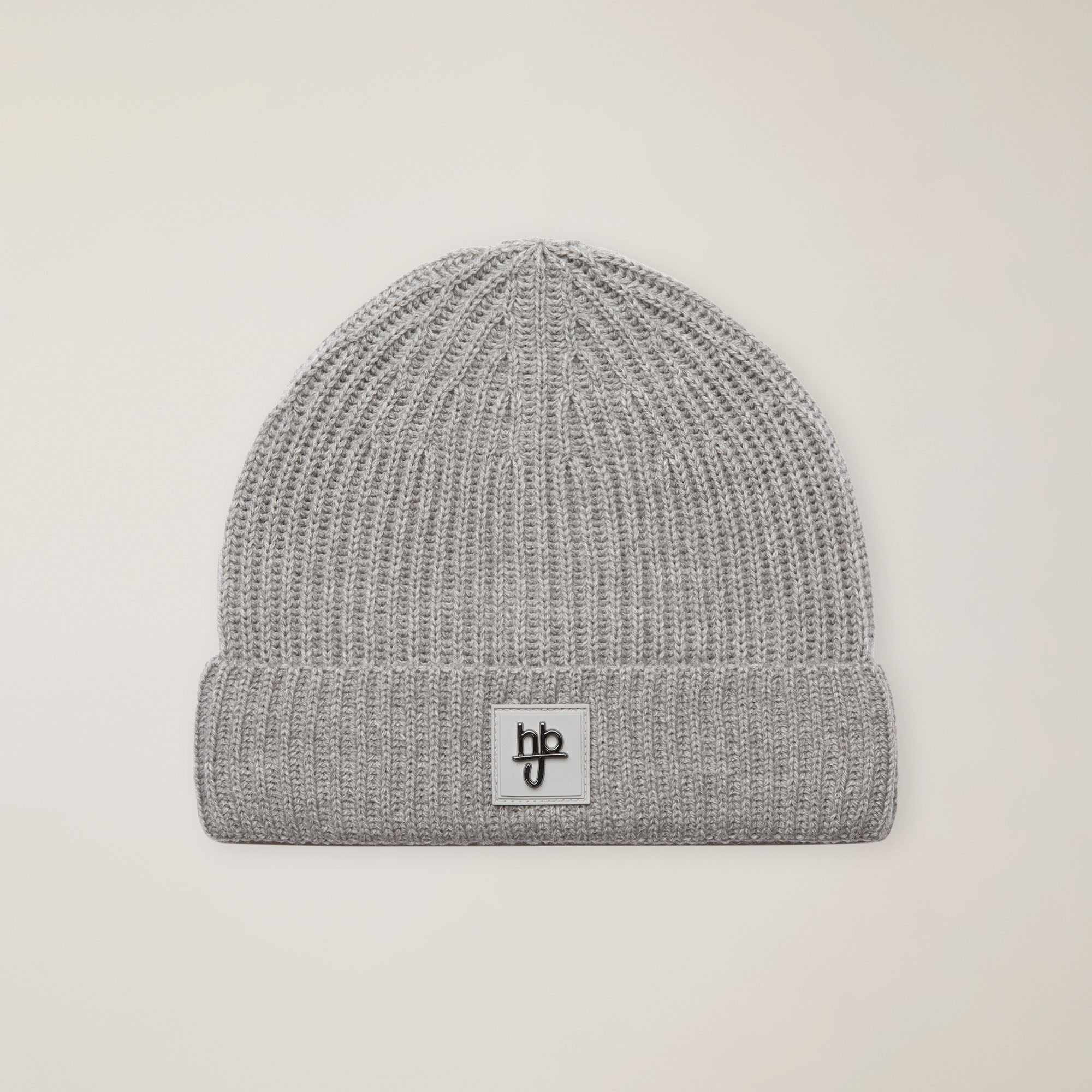Berretto In Misto Lana A Coste Con Patch Logo, Grigio Acciaio, large image number 0