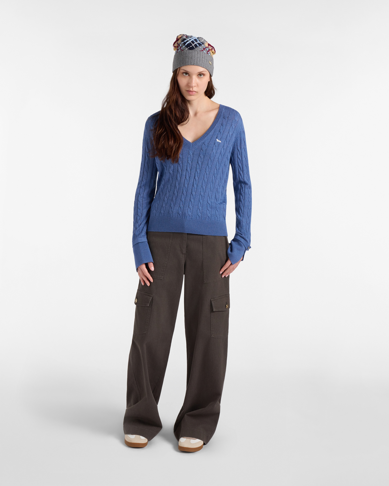 V-NECK M/L SWEATER WITH BRAIDS, LIGHT BLUE, large image number 3