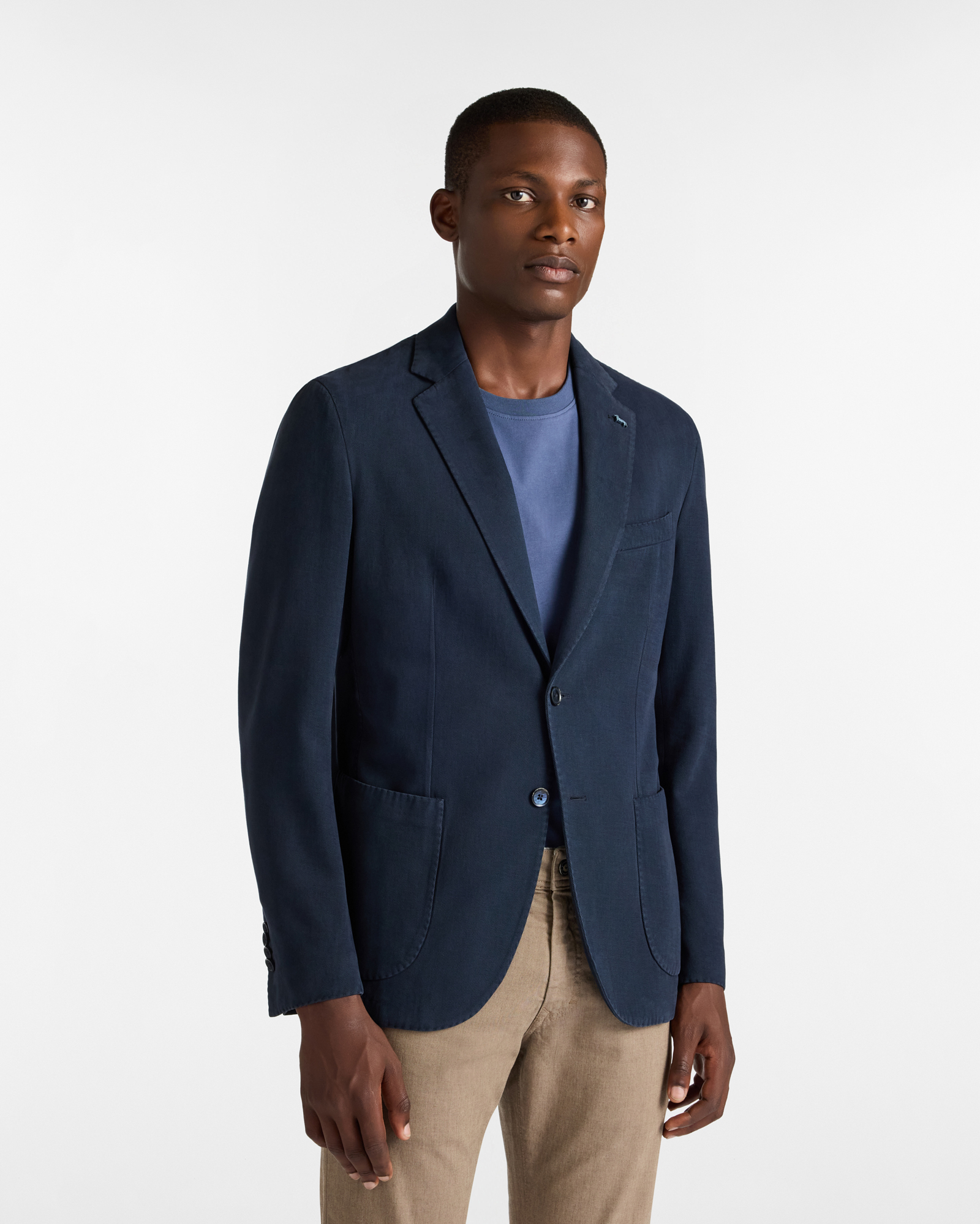 Single-Breasted Jacket in Cashmere Blend, Navy Blue, large