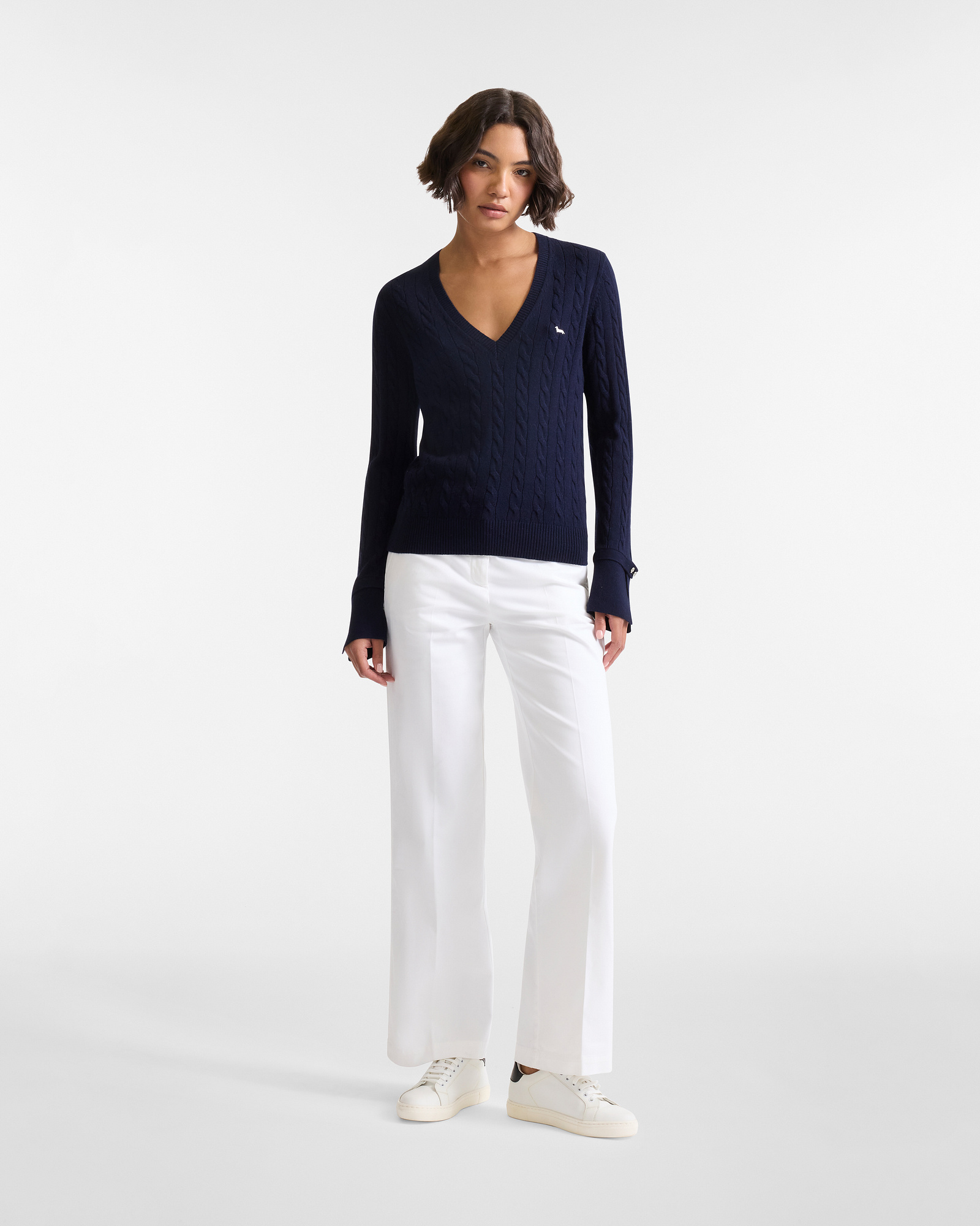V-Ausschnitt Pullover mit Zopfmuster, Navyblau, large image number 3