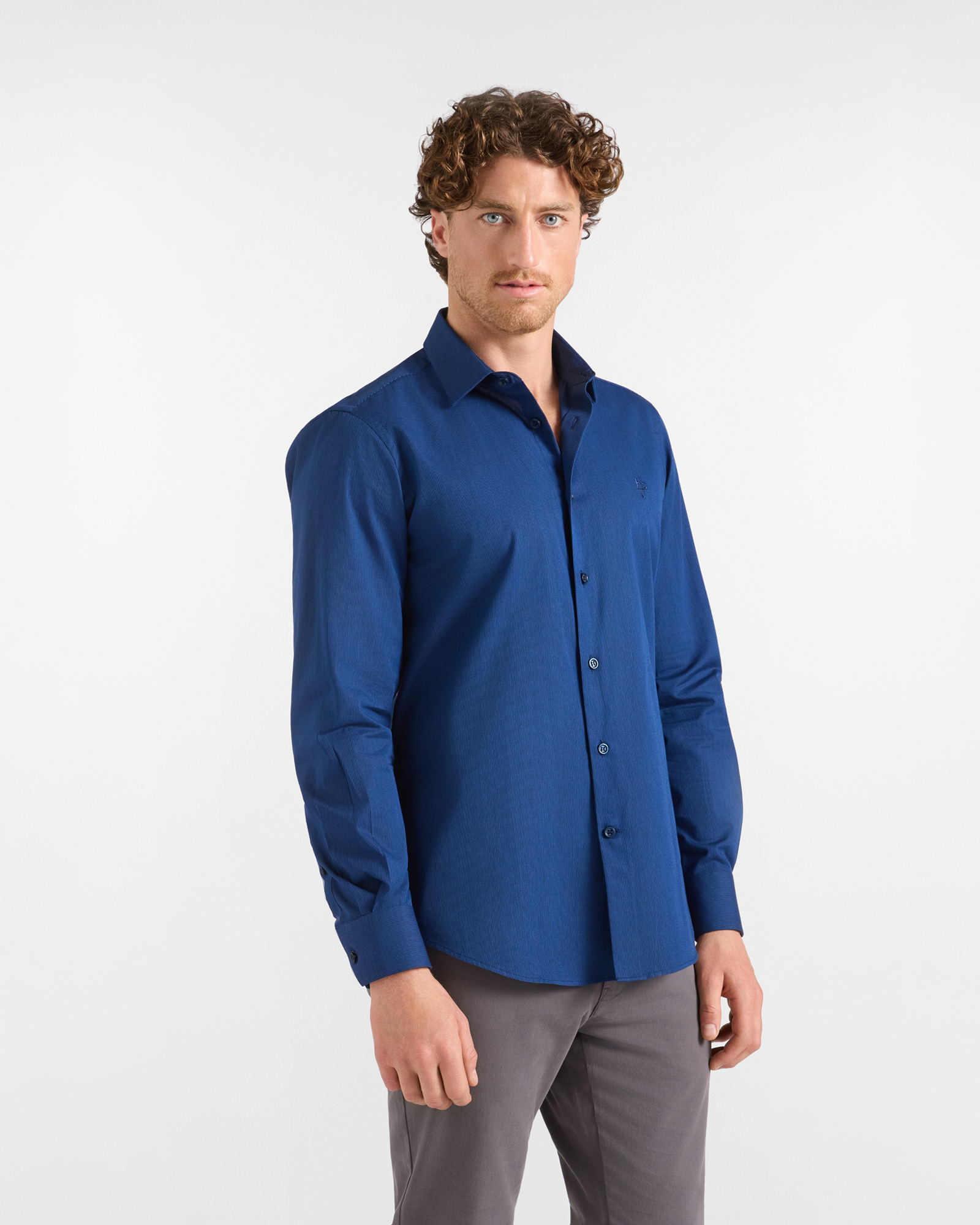 Camicia HBJ Uomo Narrow Fit in puro cotone blu navy con collo piccolo