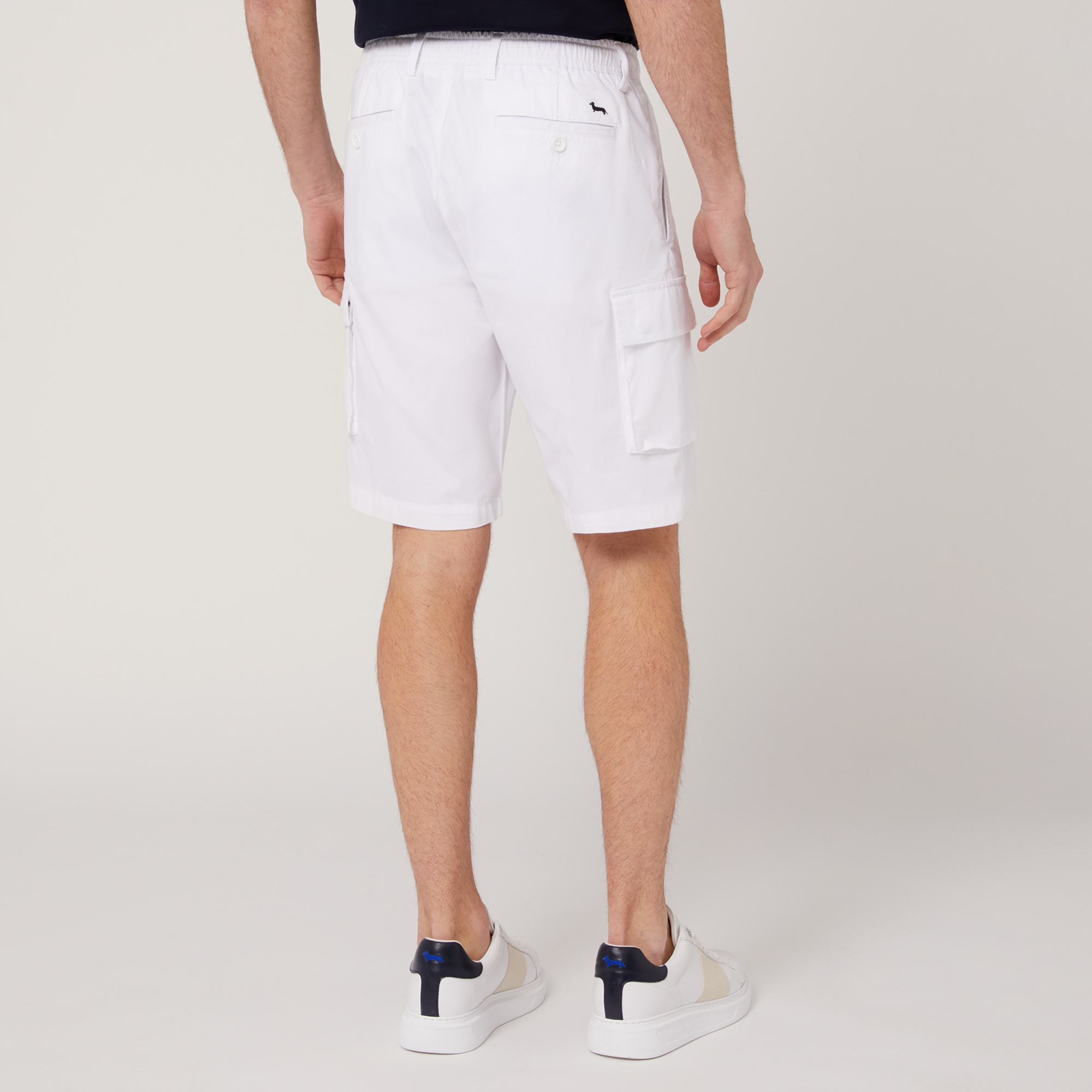 Stretch Cotton Cargo Bermuda Shorts, White, large image number 1