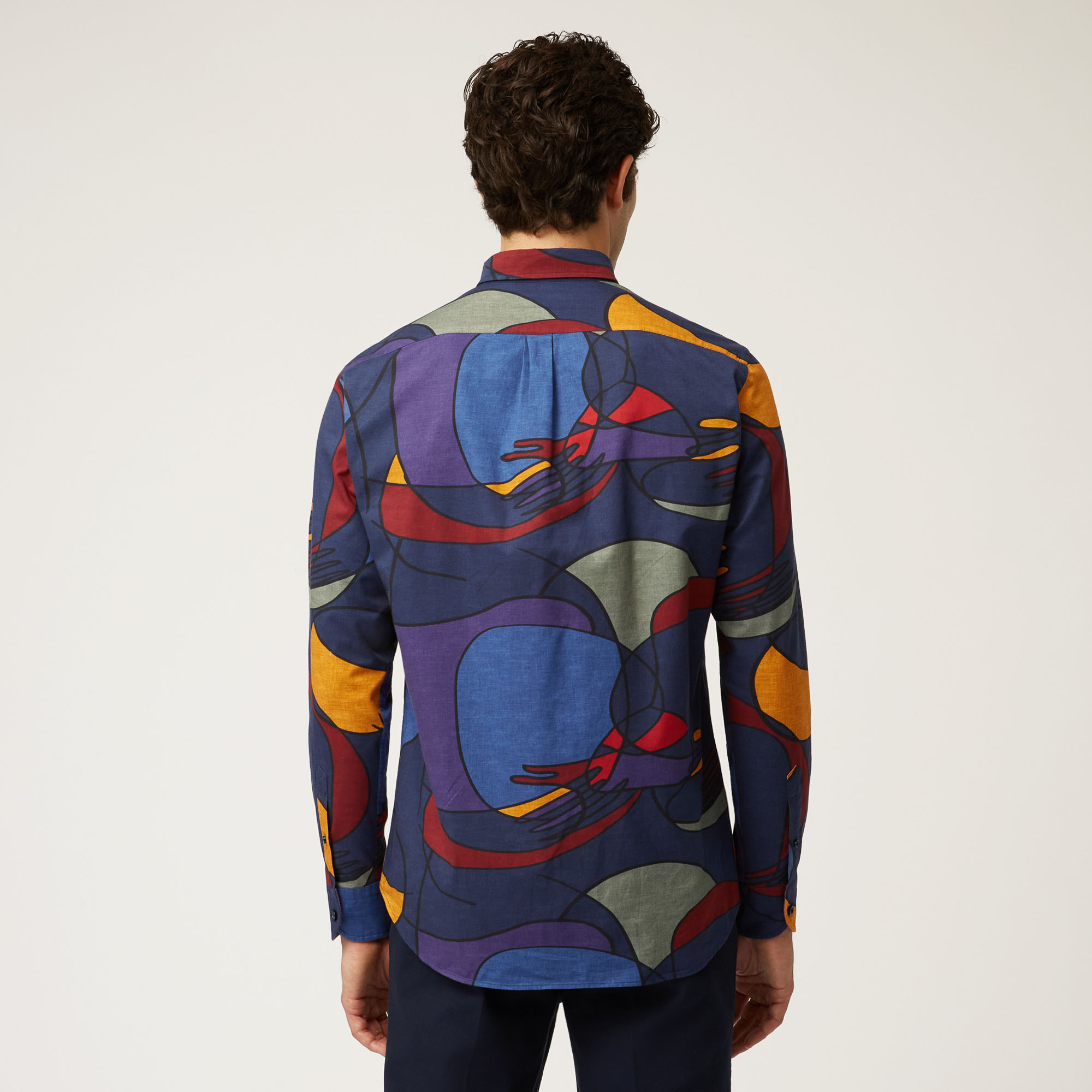 Abstract-Print Cotton Shirt, Blue, large image number 1