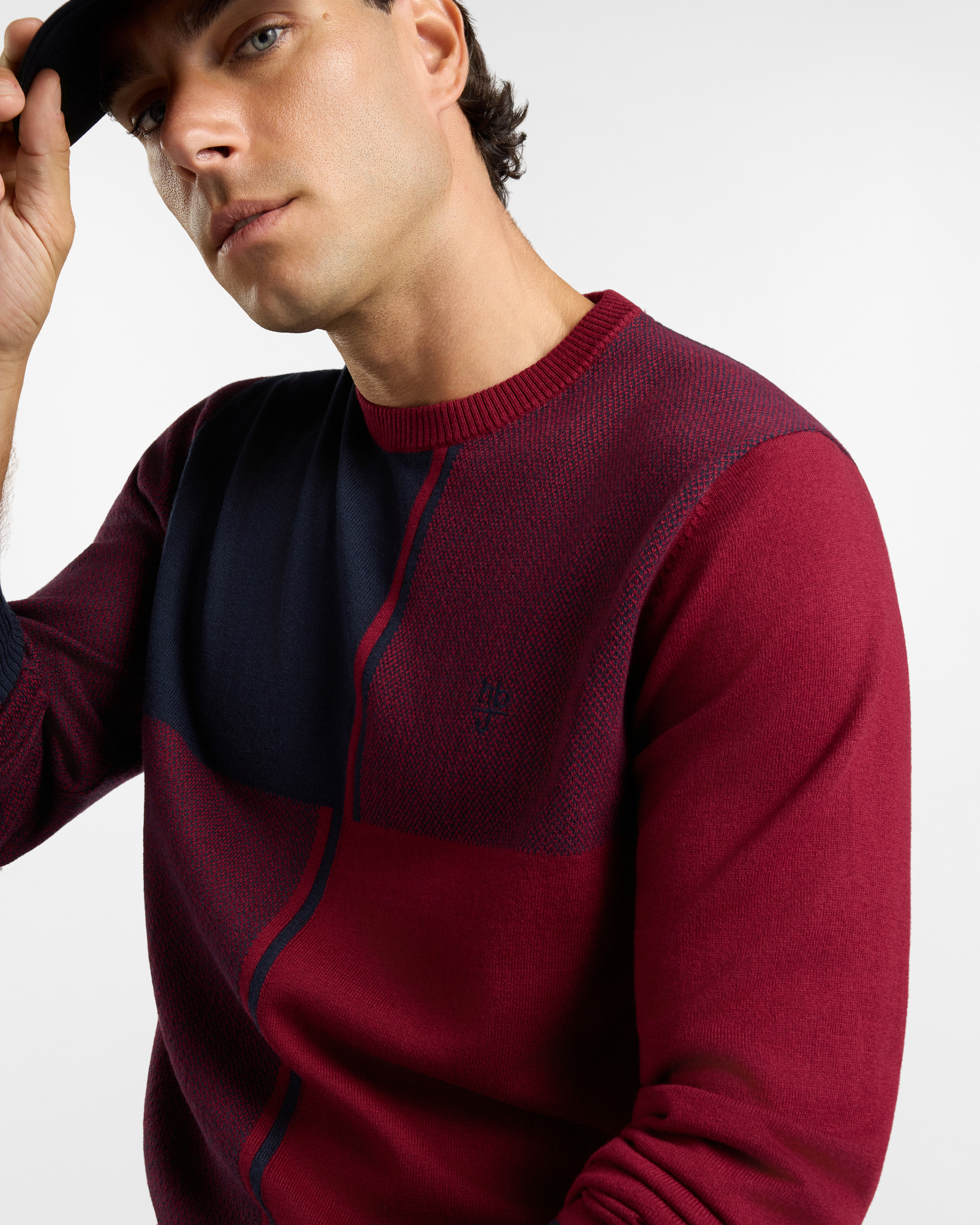 Maglia girocollo HBJ Uomo colour-block in misto lana e cashmere, ROSSO, large