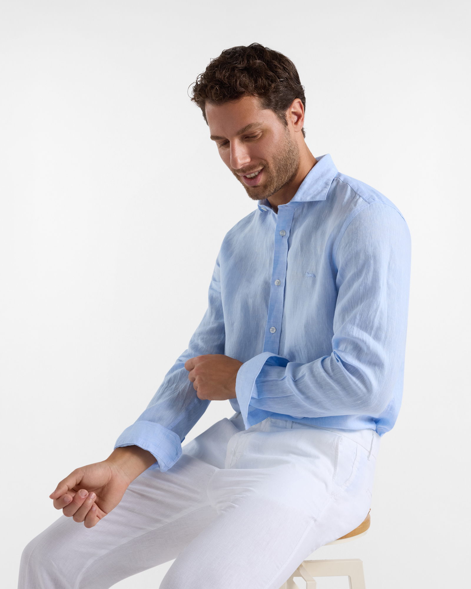 Camicia Uomo in Lino Narrow Fit, Blu, large image number 2