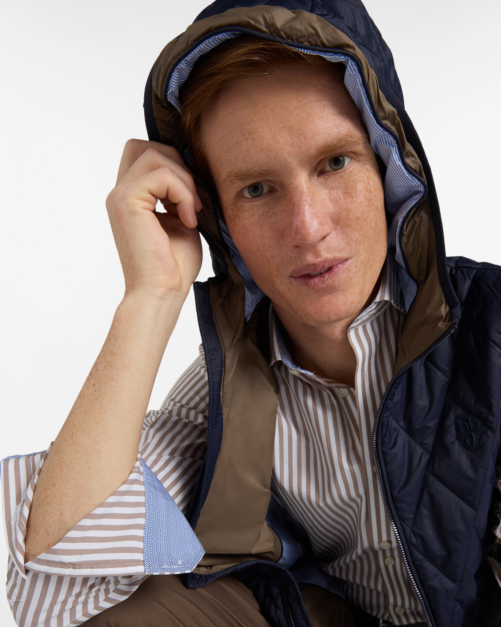 Smanicato Uomo Trapuntato con Cappuccio, Blu scuro, large image number 2