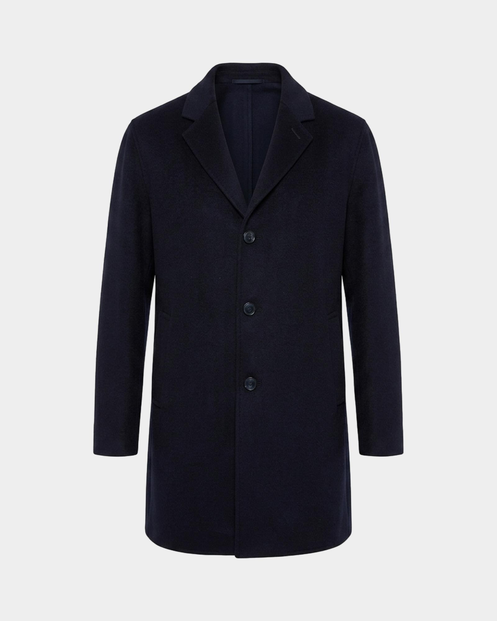 Men's  single-breasted pure wool coat, NAVY BLUE, large