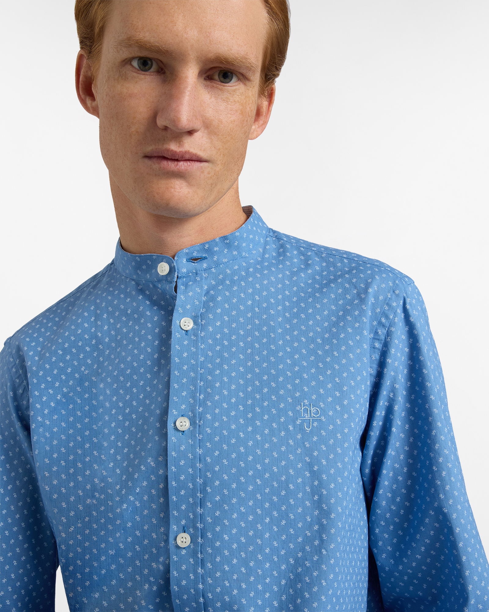 Camicia Collo alla Coreana con Micro Fantasia, Blu denim, large image number 2