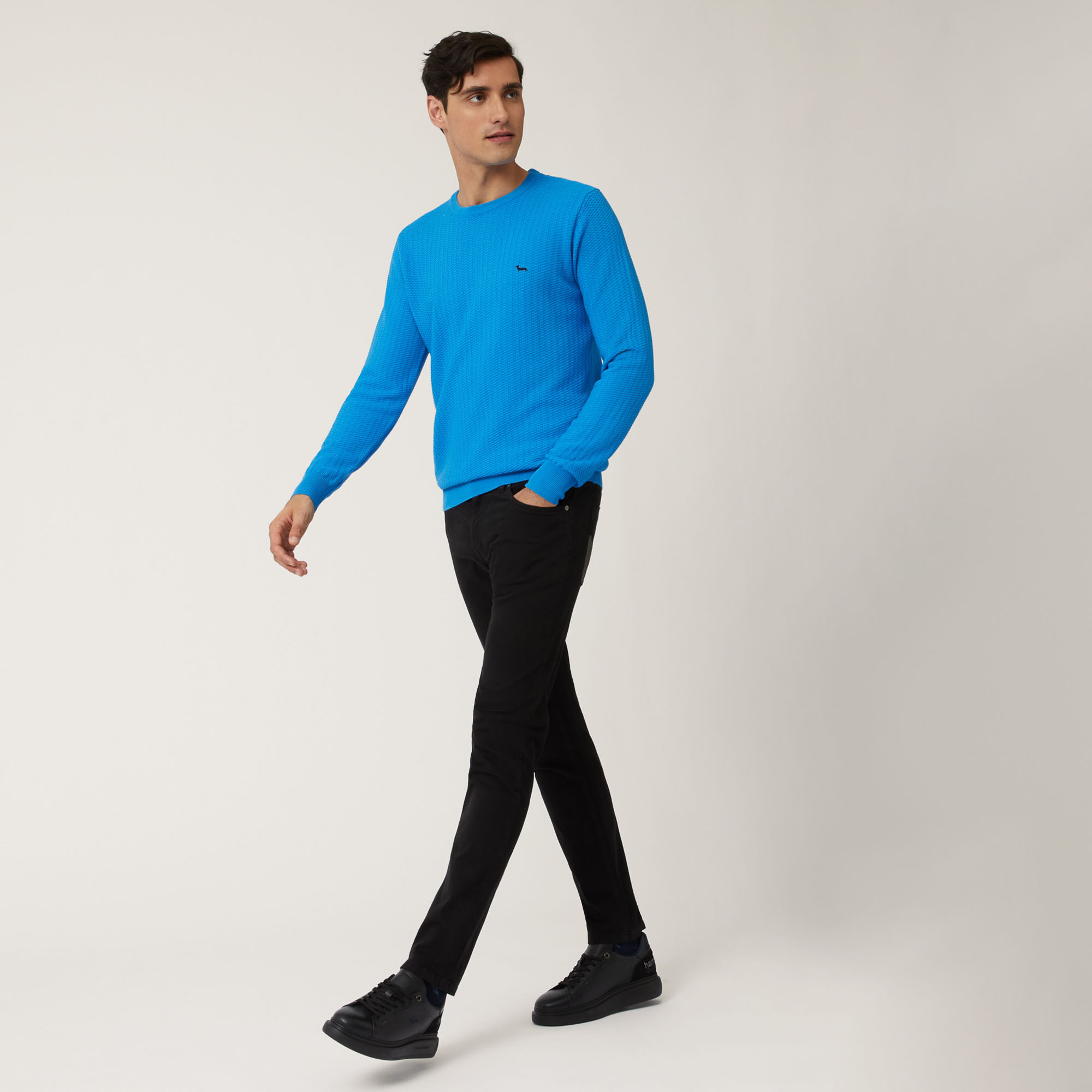 Pullover Girocollo In Lana Con Lavorazione 3D, Blu, large image number 3