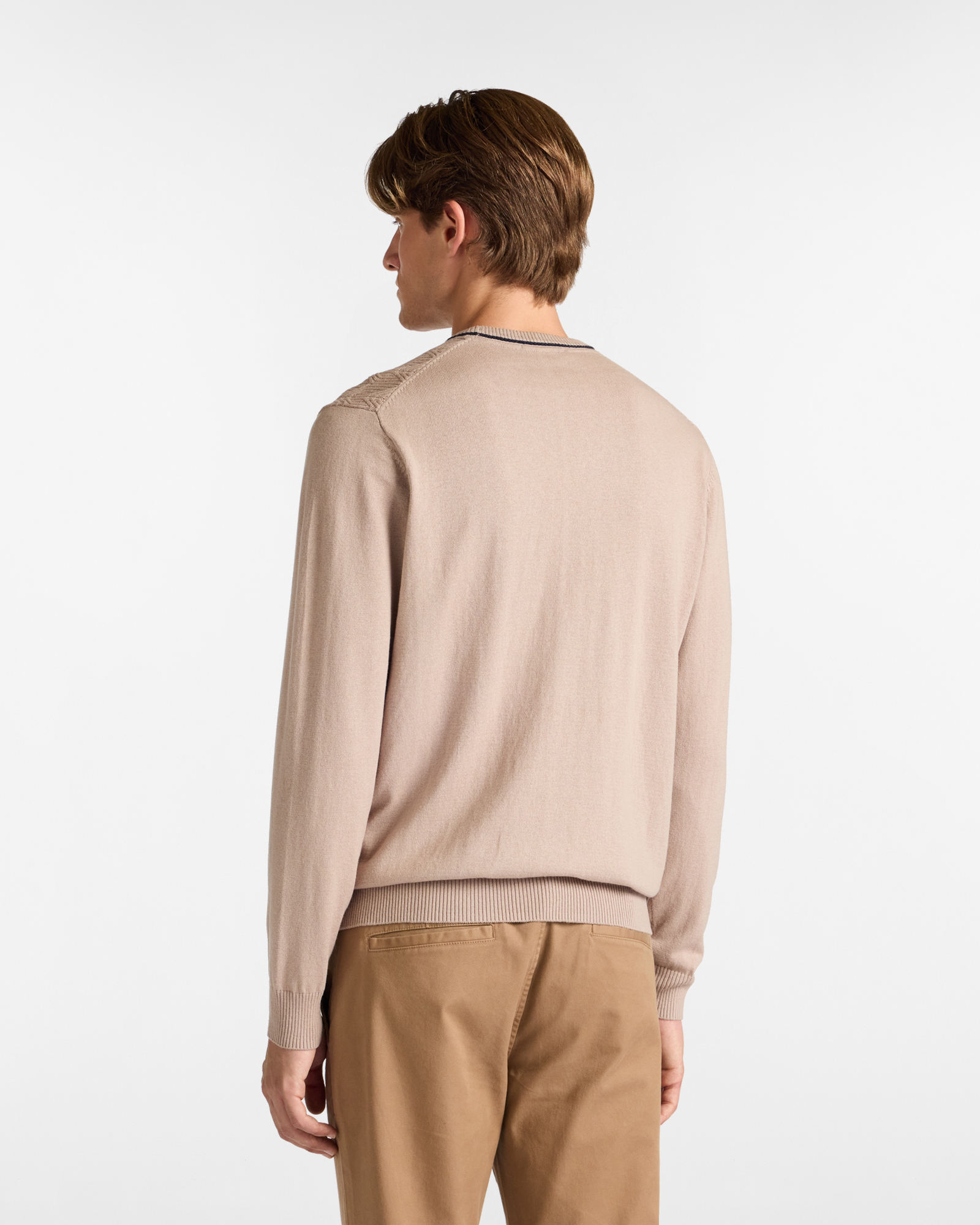 Crew Neck Sweater with Herringbone Stitch