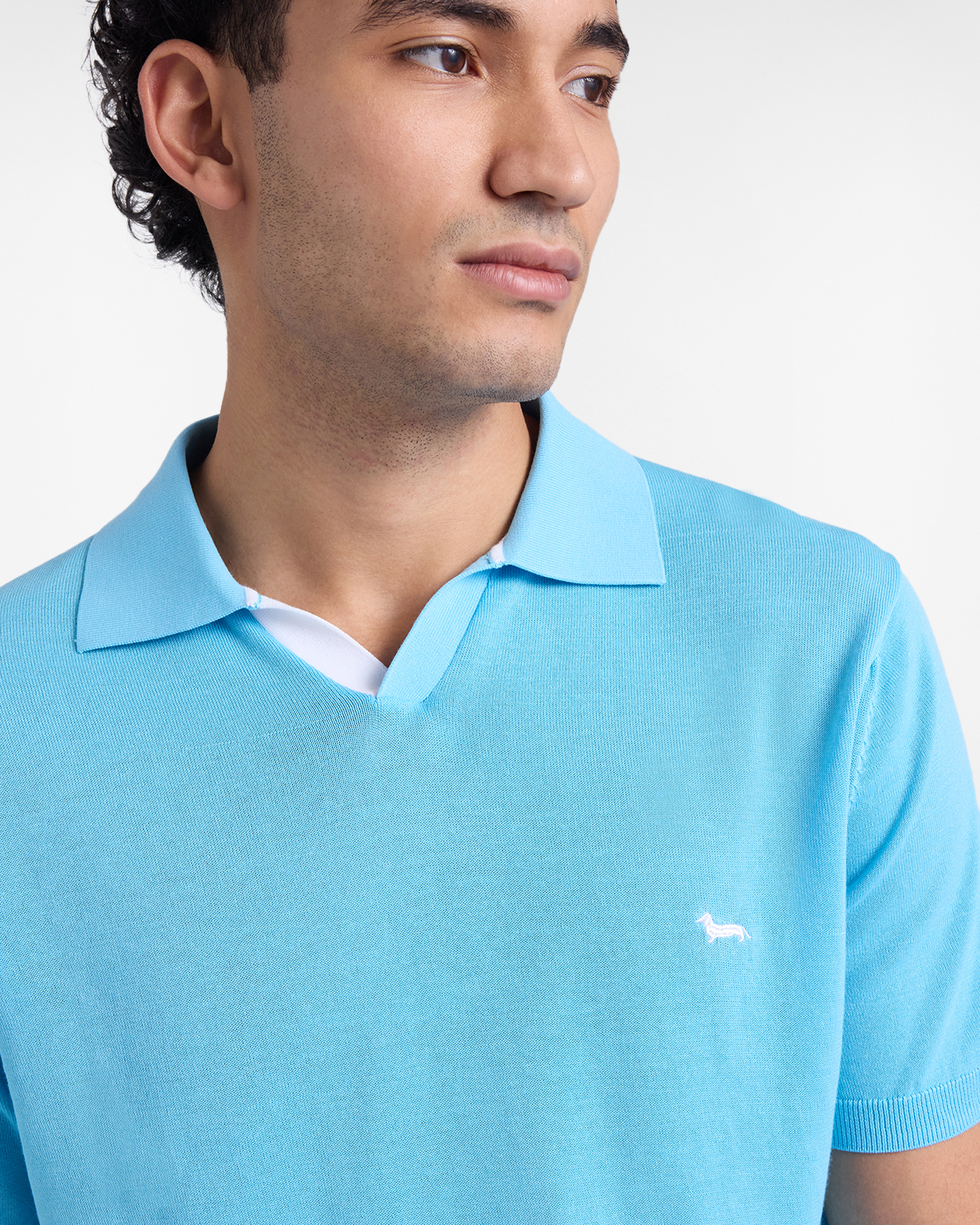 V-neck knit polo shirt, Blue, large image number 2