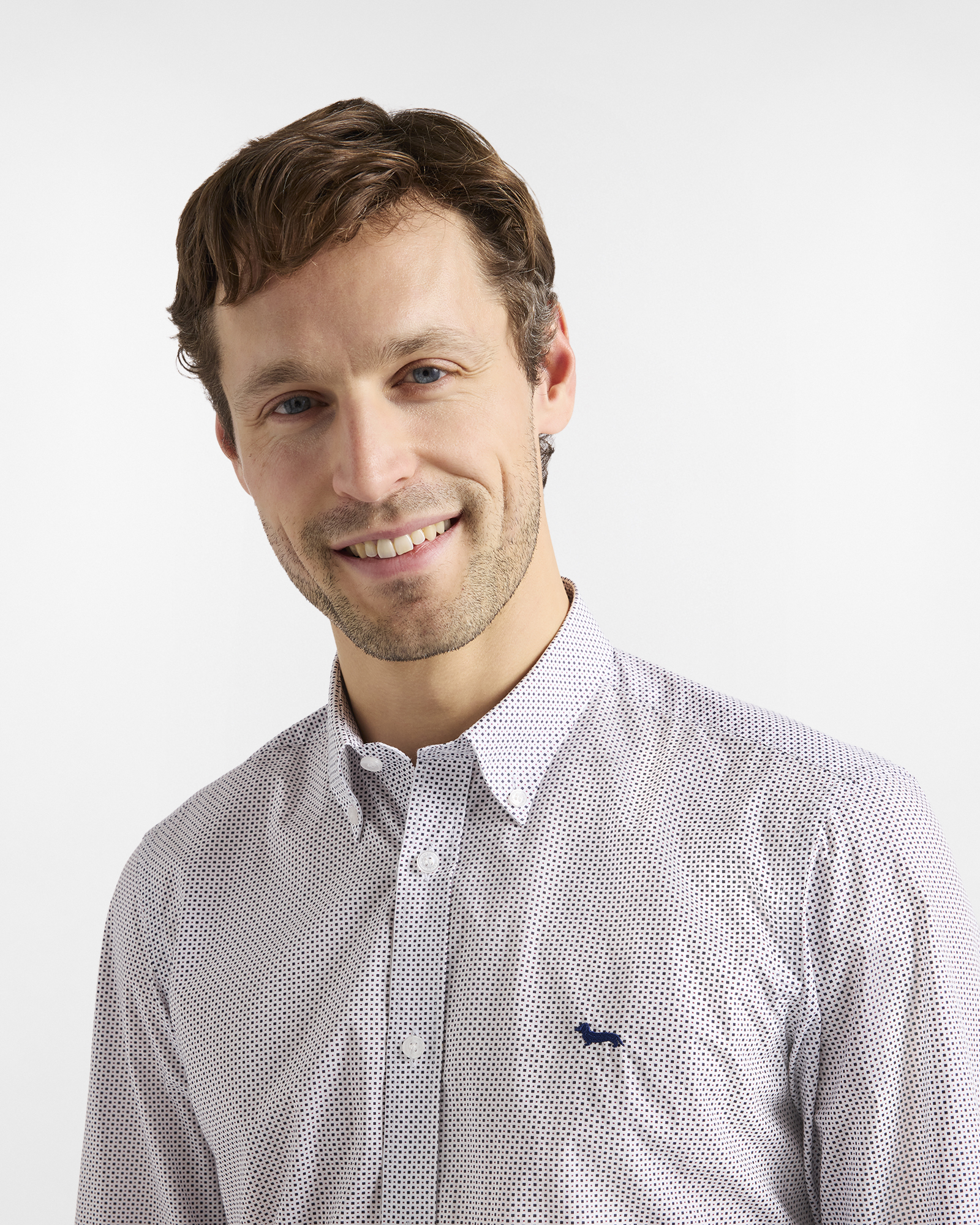 Narrow-fit micro-pattern shirt, Navy Blue, large image number 2