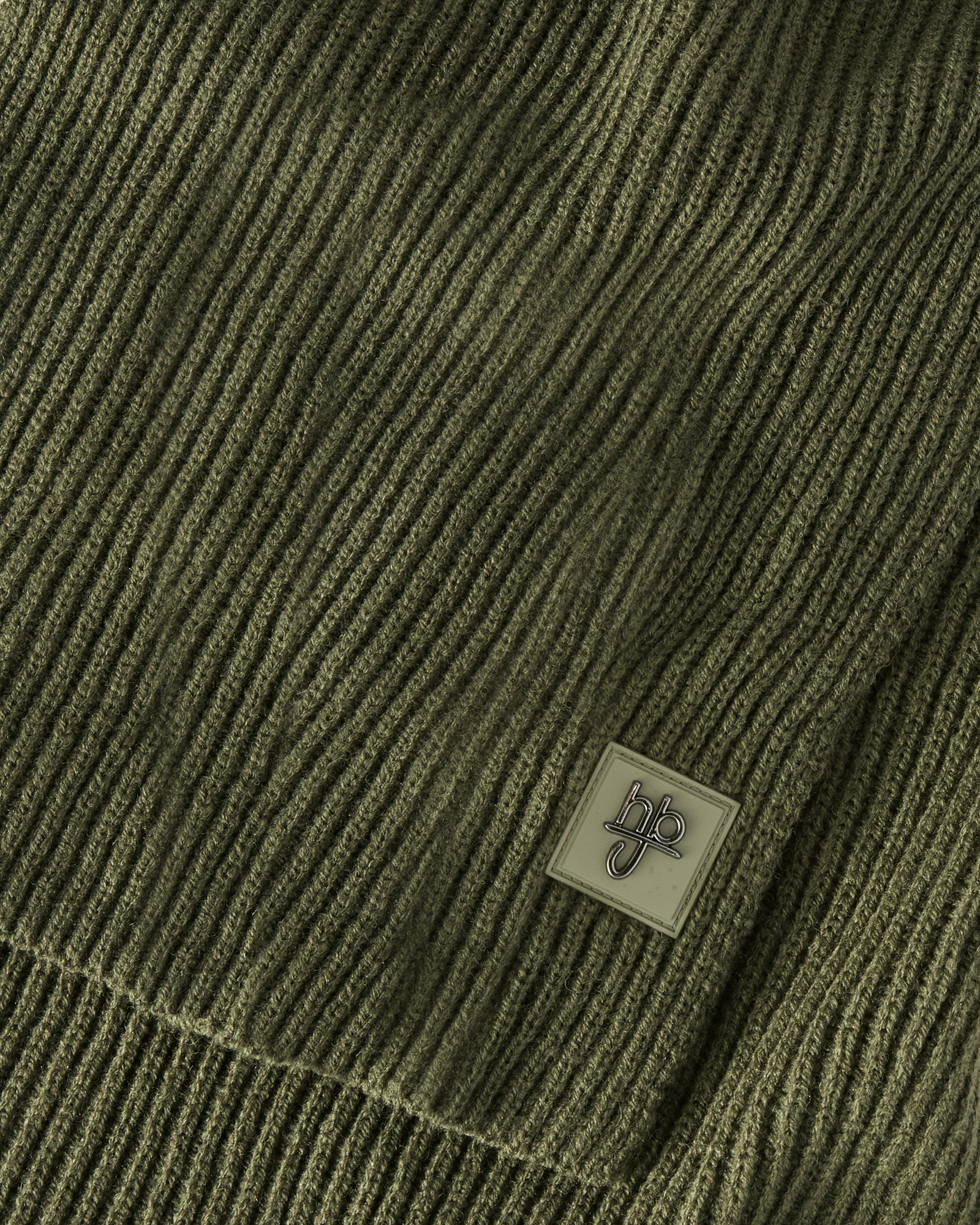 Sciarpa in Misto Lana a Coste Inglesi con Patch Logo, Verde Oliva, large image number 2