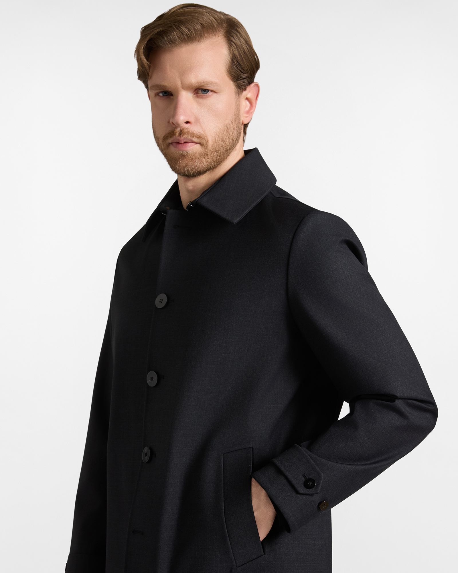 Men's grey technical wool short coat, ANTHRACITE, large image number 2