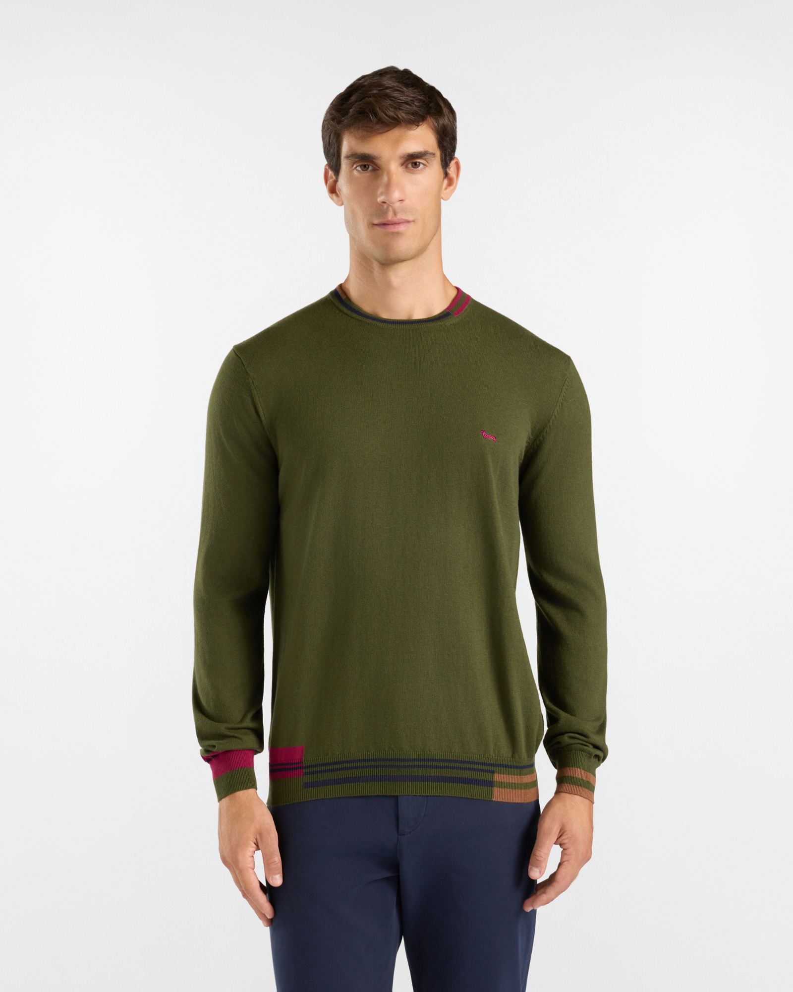 Jersey Hombre en mezcla de lana y algod&oacute;n color verde Regular Fit