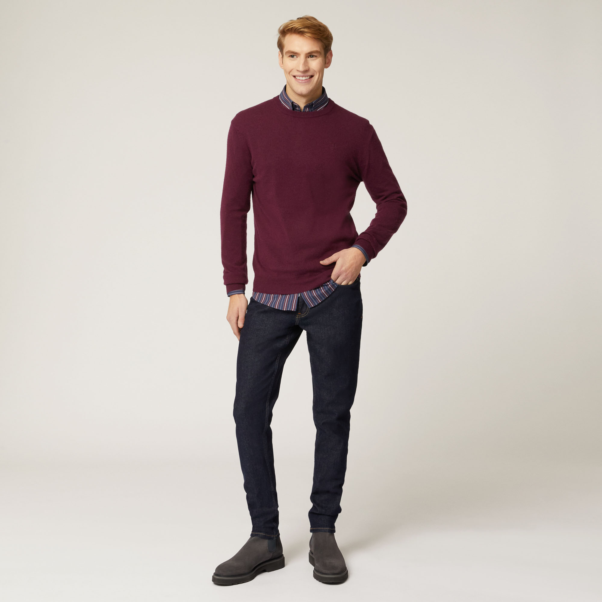 Pullover Girocollo Hbj, Rosso Scuro, large image number 3