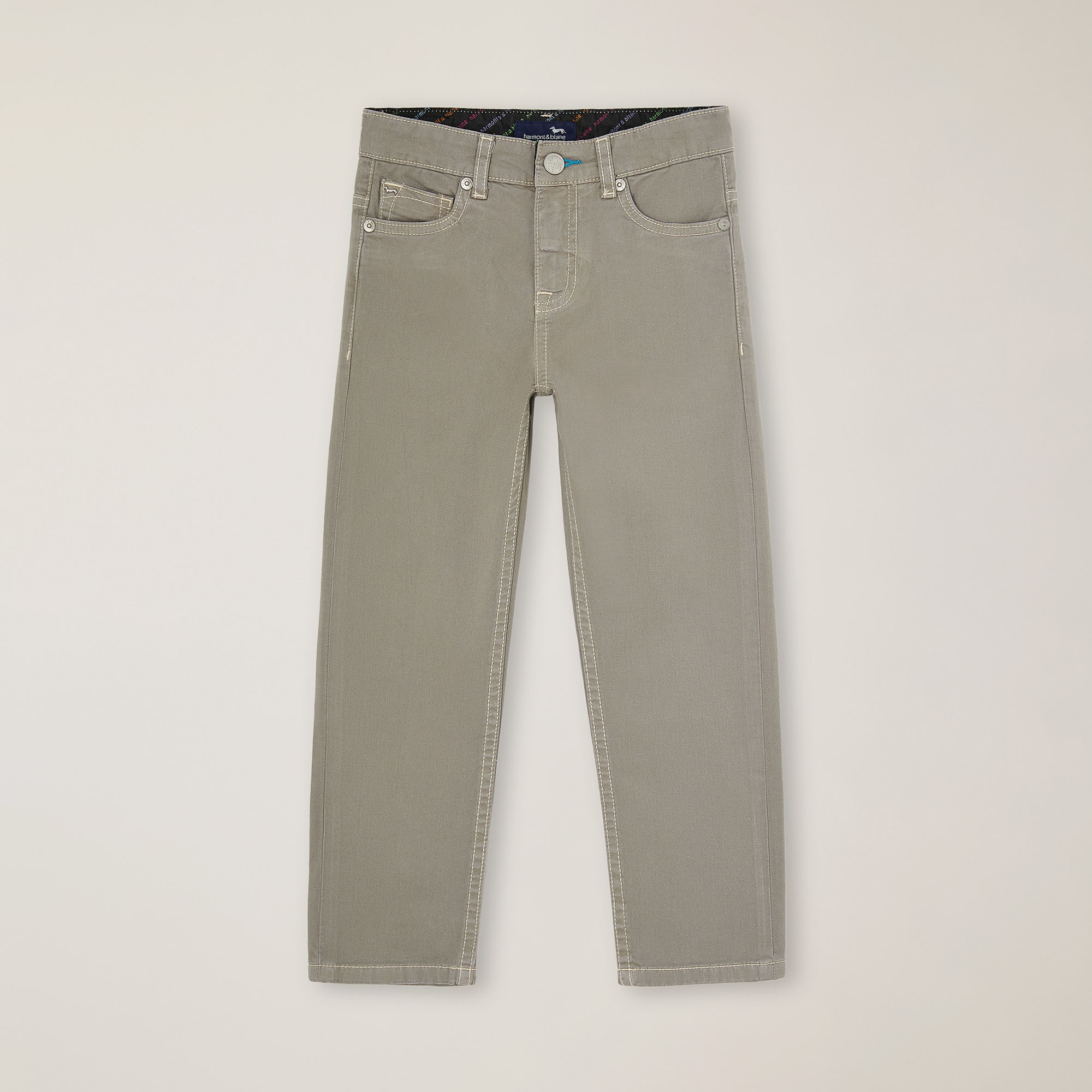 Pantaloni 5 tasche con ricamo sul retro, Grigio Perla, large