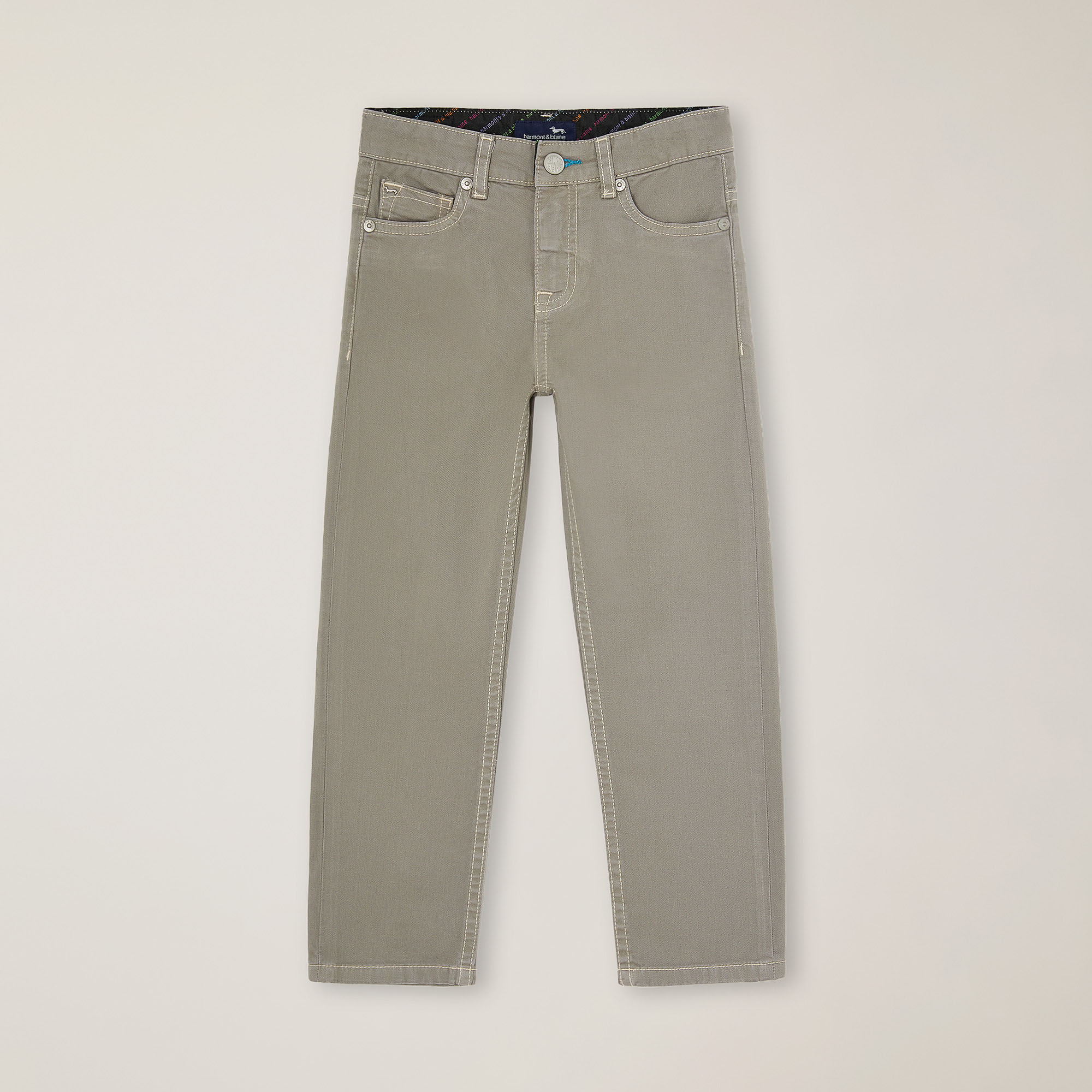 Pantaloni 5 tasche con ricamo sul retro, Grigio Perla, large image number 0