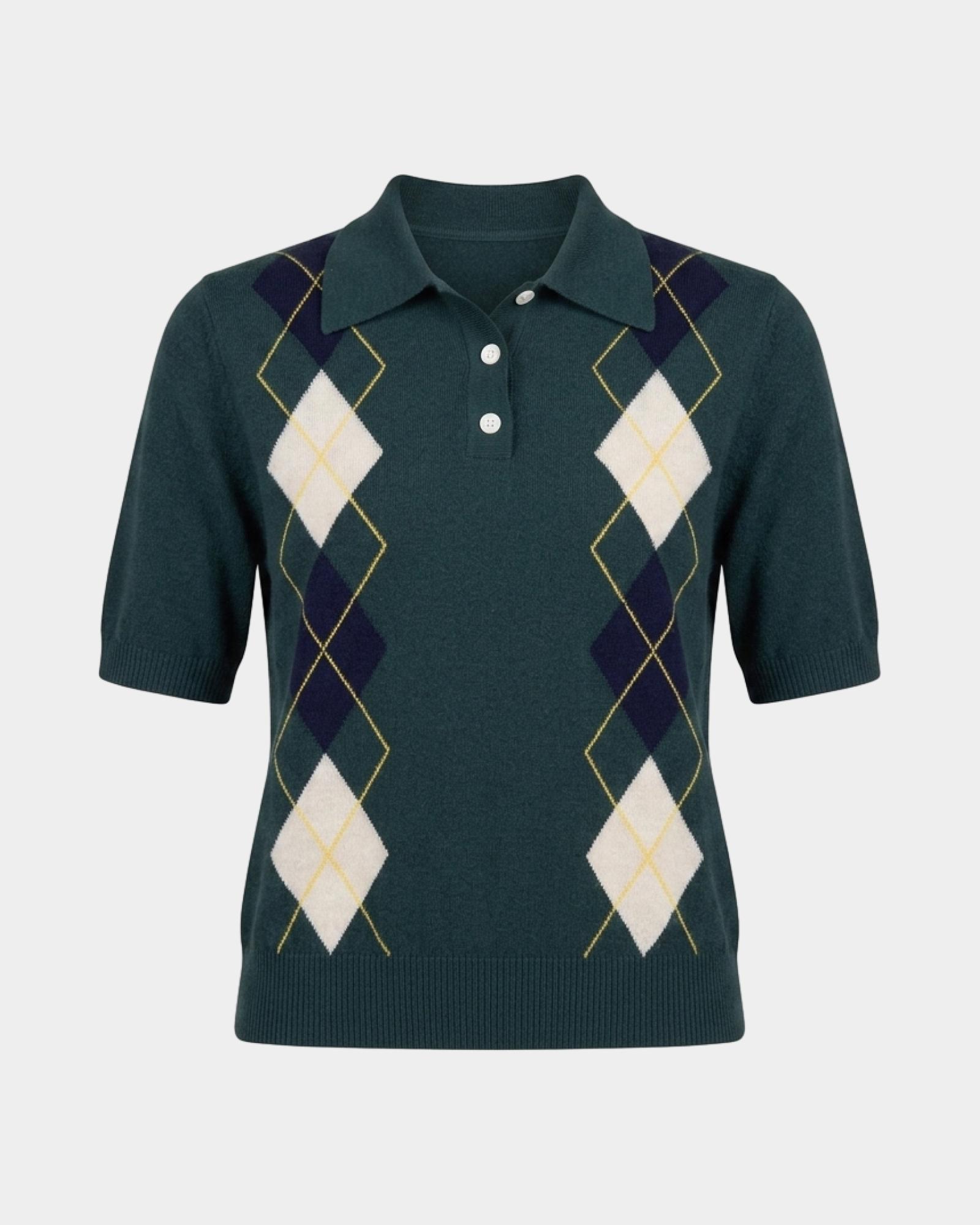 Women's polo shirt collar sweater in wool blend, GREEN, large