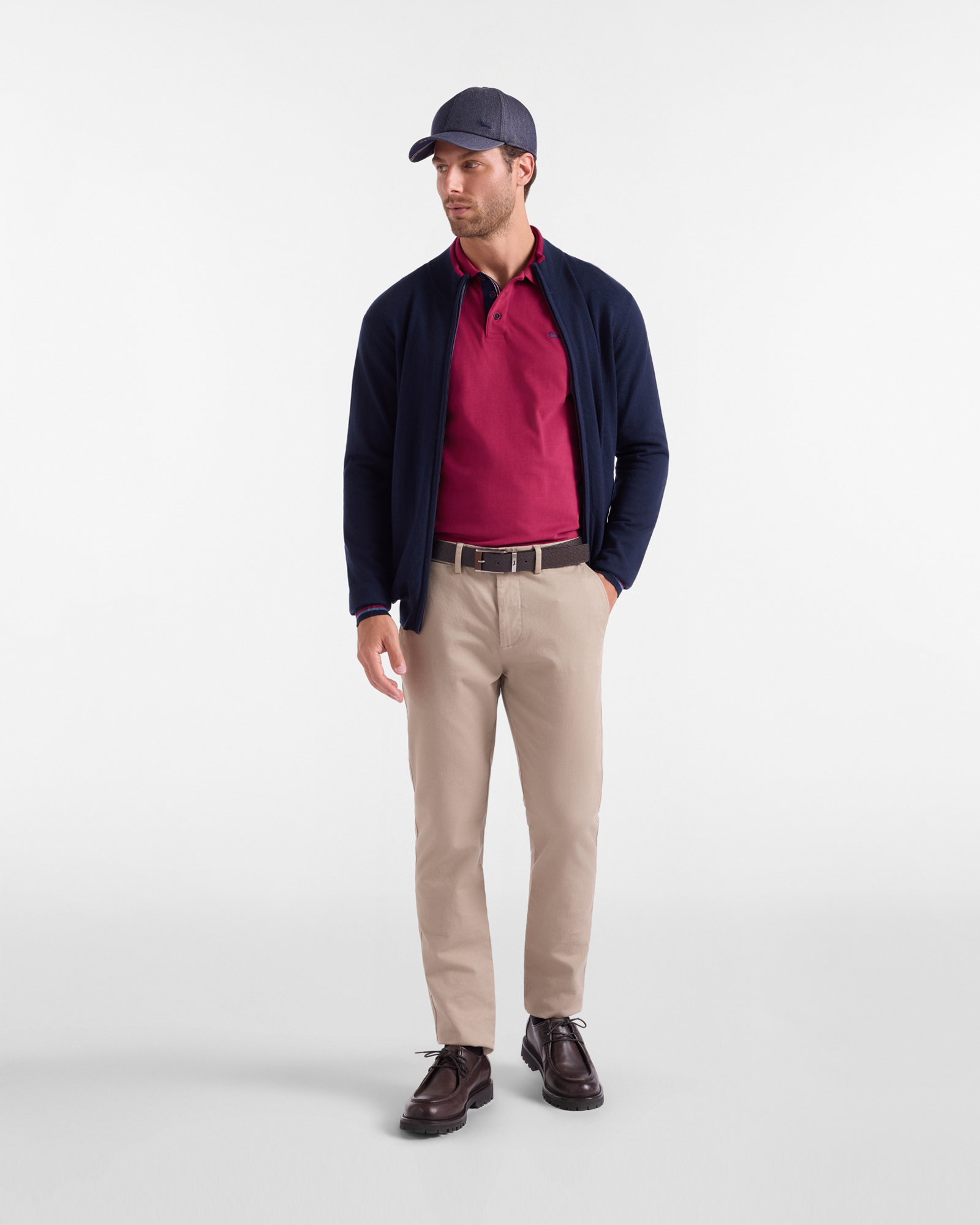 Men's long-sleeve 100% pure cotton brushed jersey polo shirt, INDIAN ROSE, large image number 3