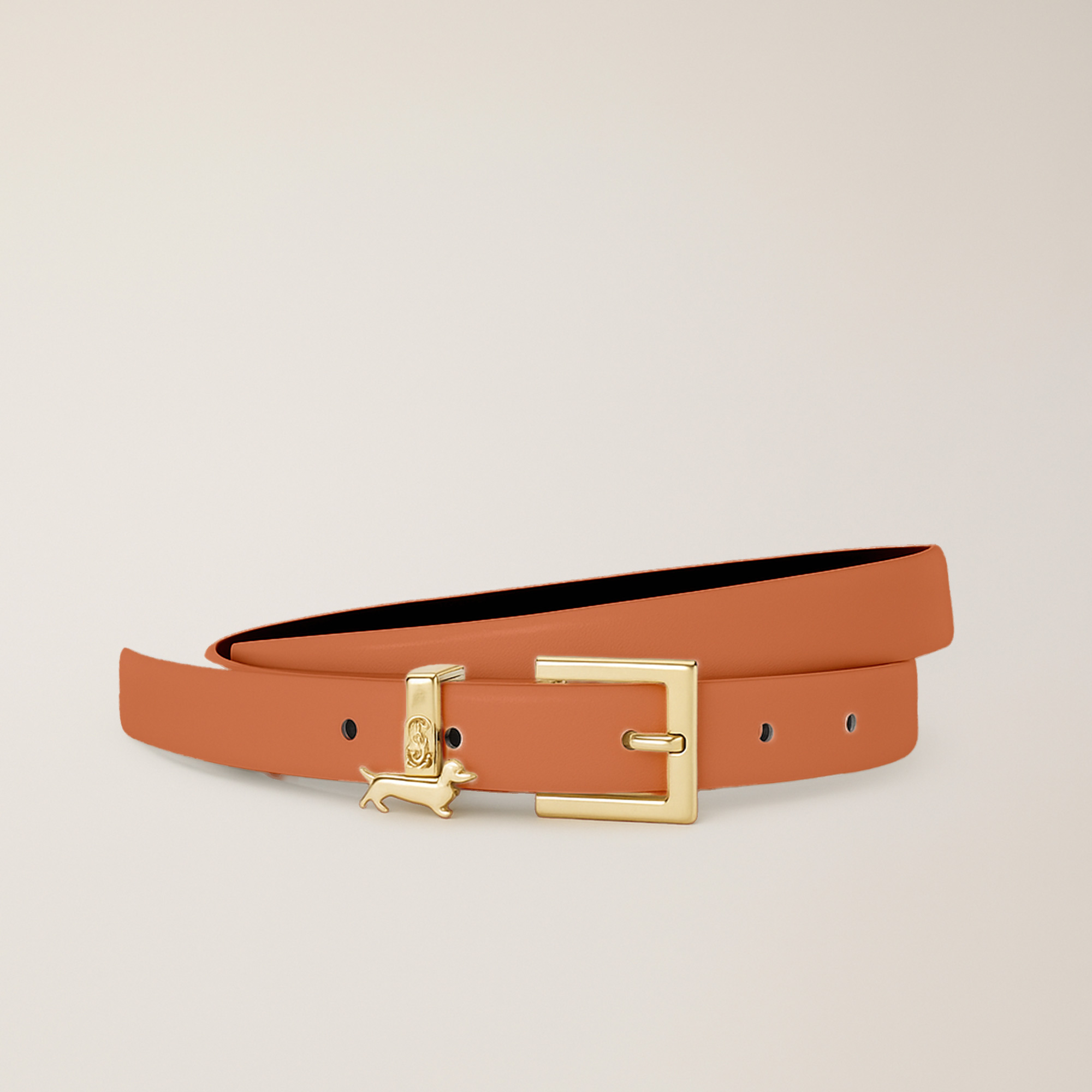 Leather Belt with Dachshund, Orange, large