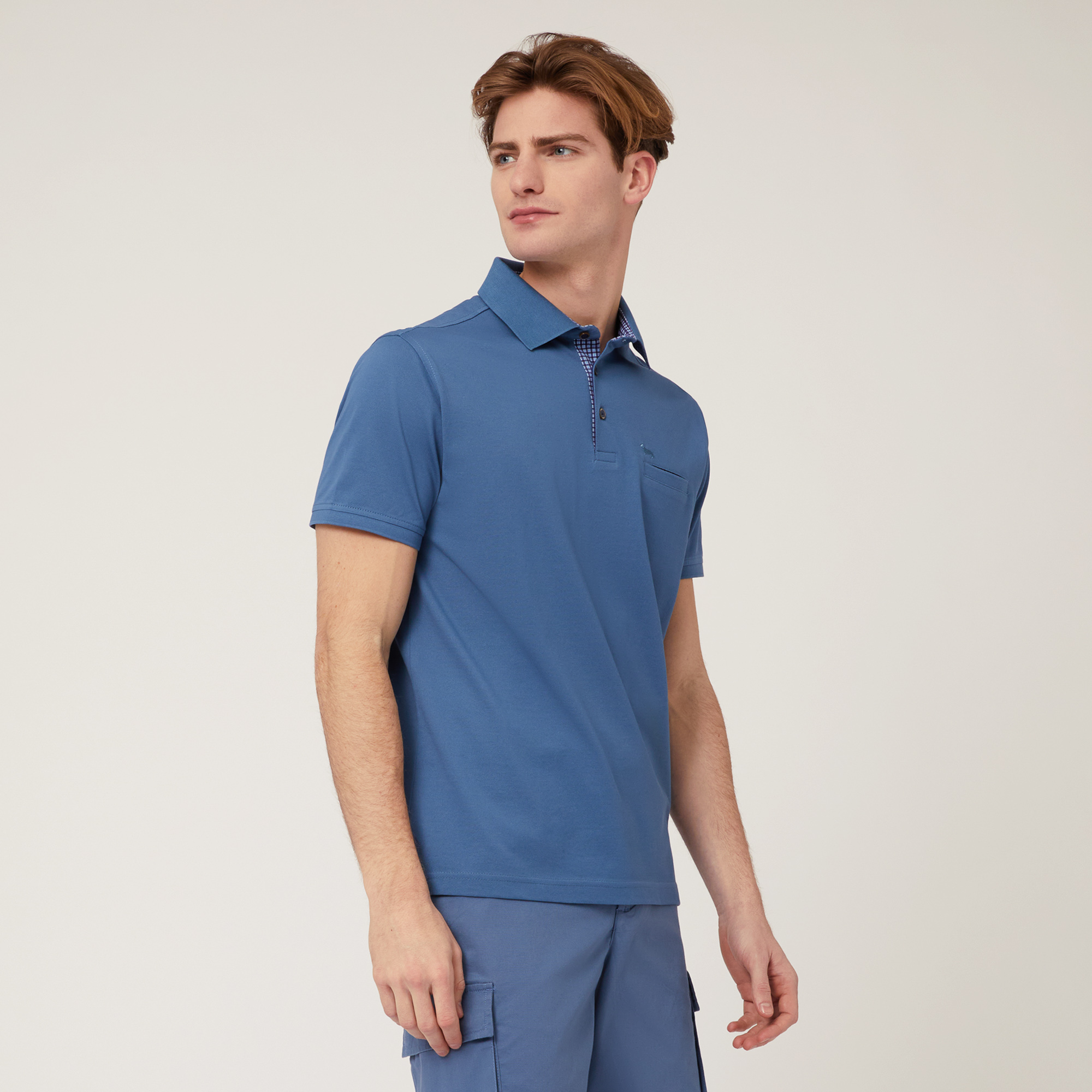 Polo with Printed Details, Blue, large